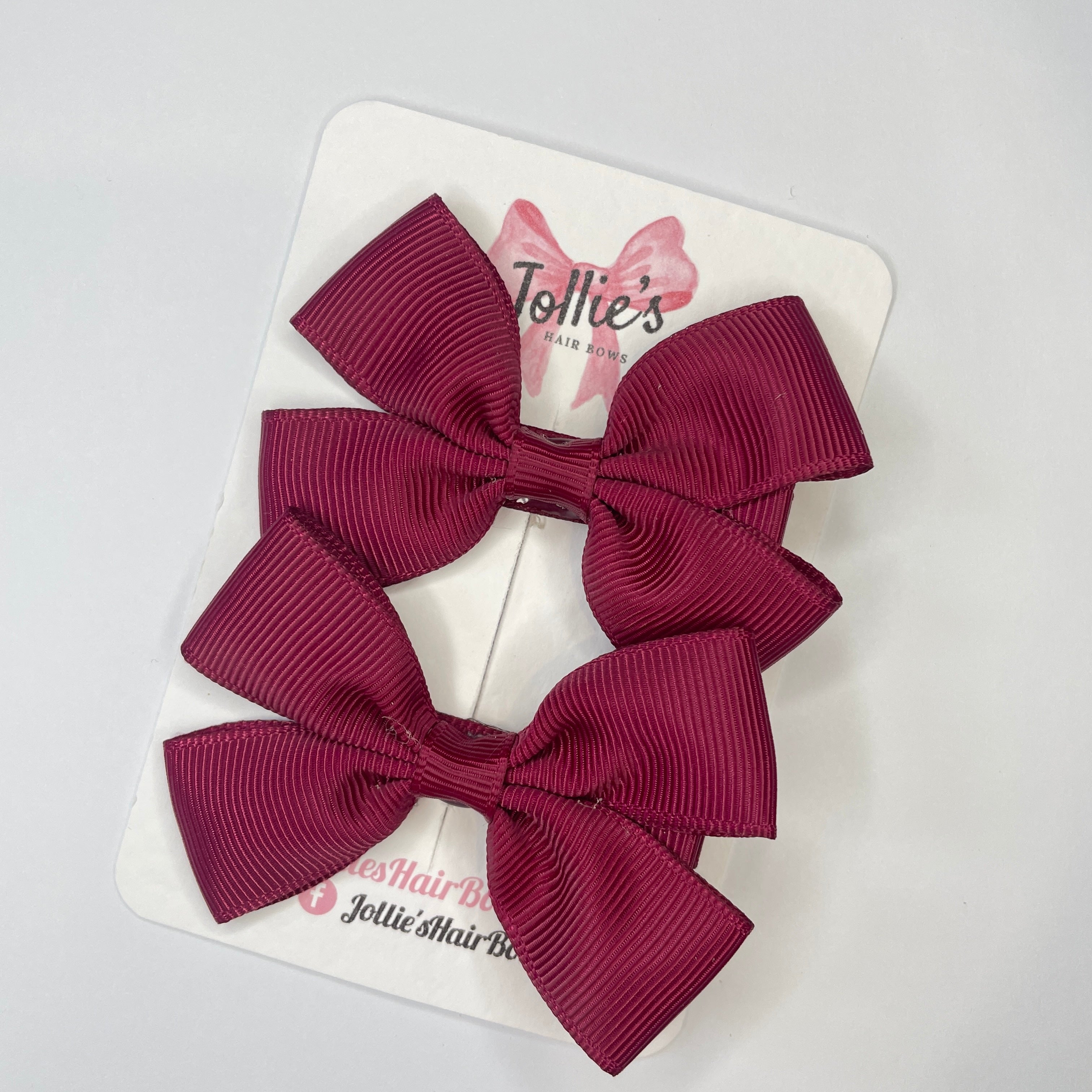 2.5" Wine Classic Hair Bows (Pair) – Grosgrain Ribbon with Lined Alligator Clips