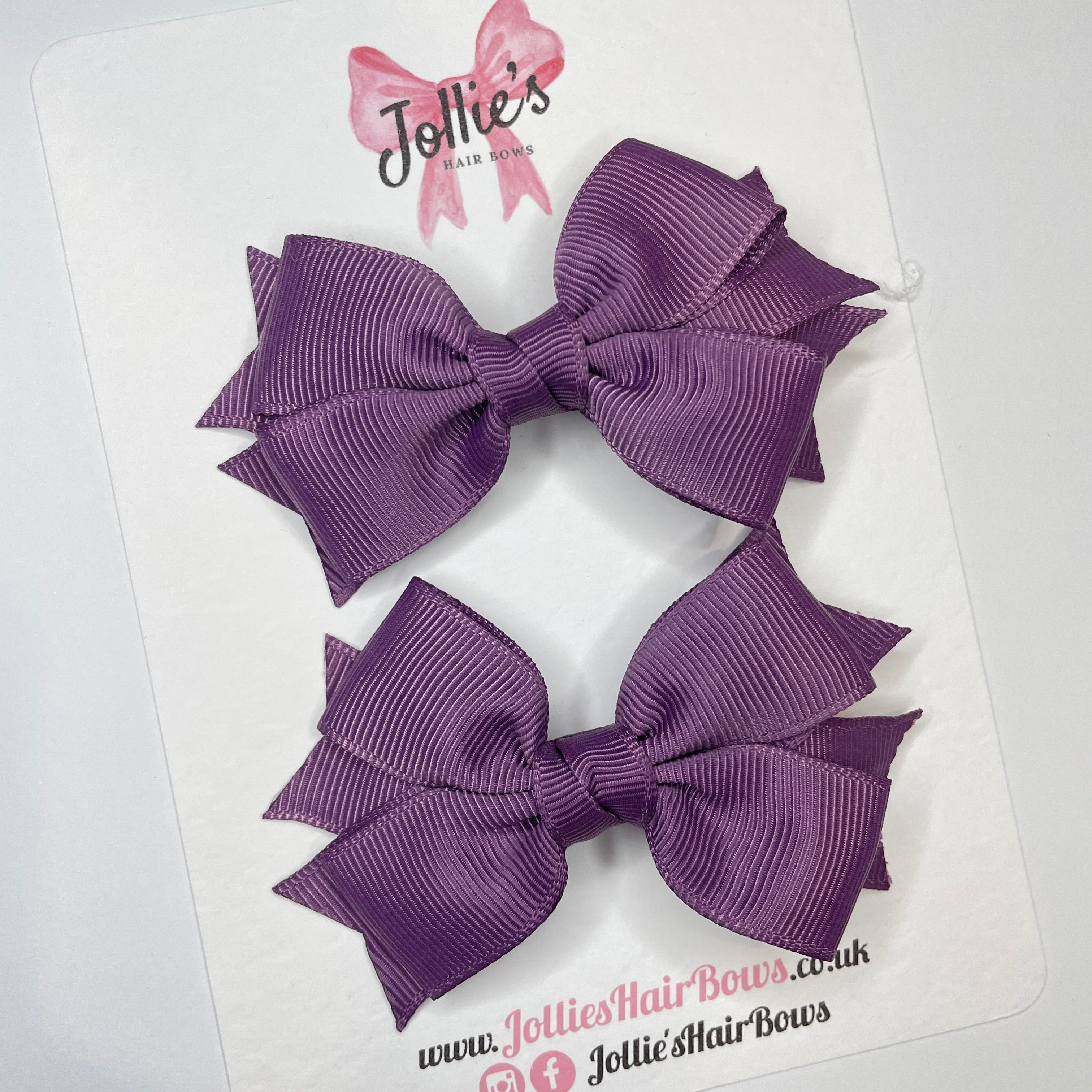3" Amethyst Layered Hair Bows (Pair) – Grosgrain with Alligator Clip