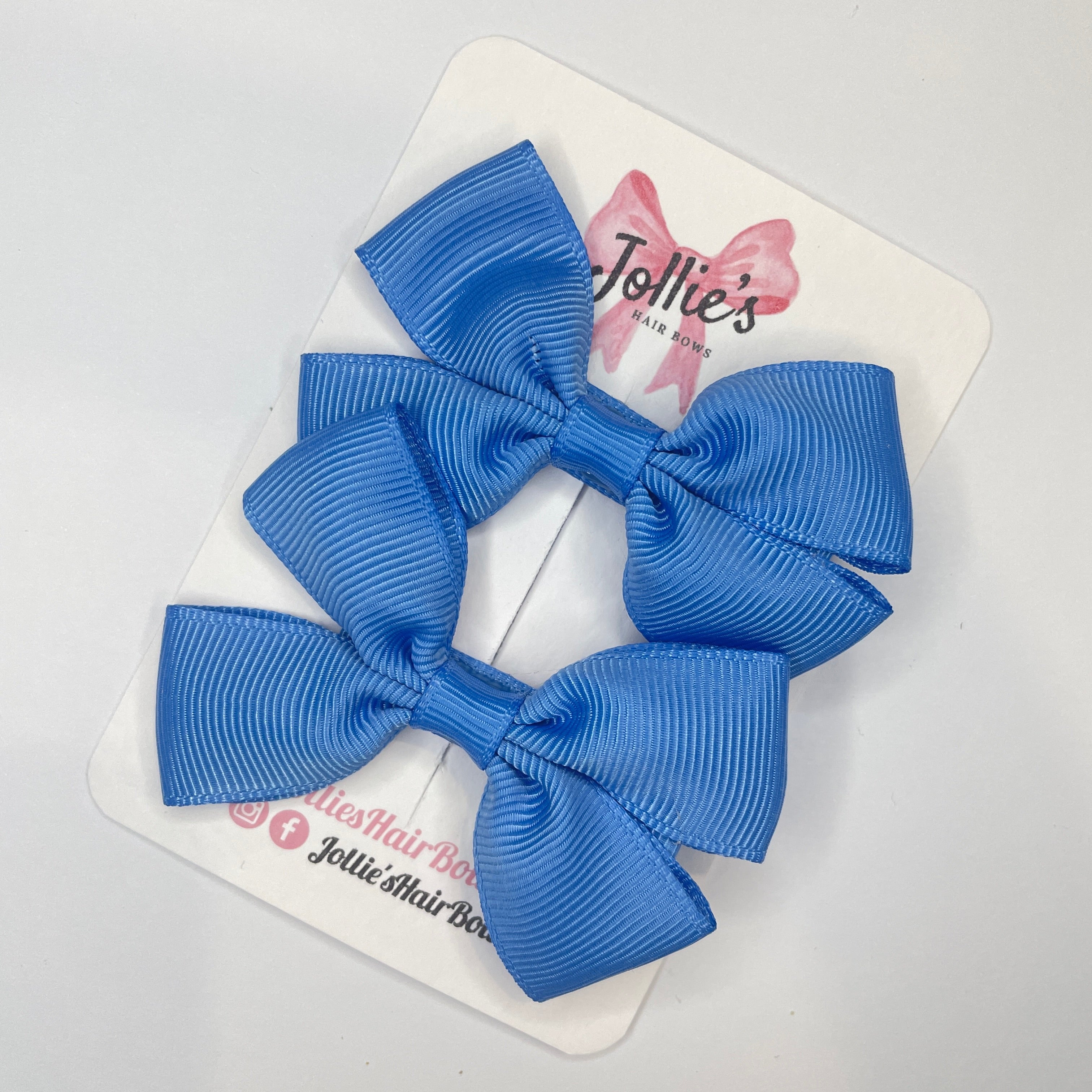 2.5" Capri Blue Classic Hair Bows (Pair) β Grosgrain Ribbon with Lined Alligator Clips