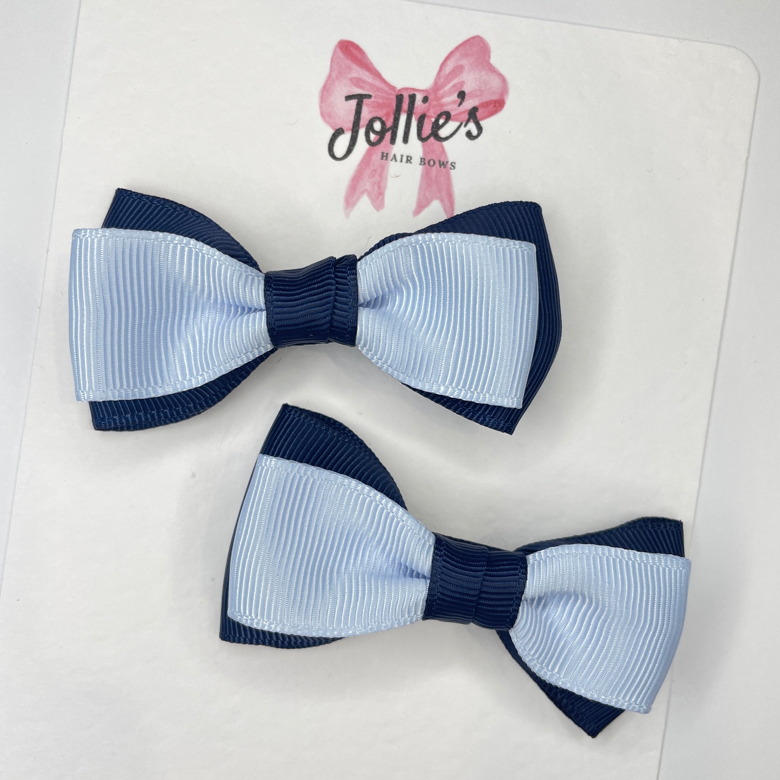 3" Navy & Bluebell School Hair Bows (Pair) – Grosgrain Ribbon with Smooth Alligator Clips