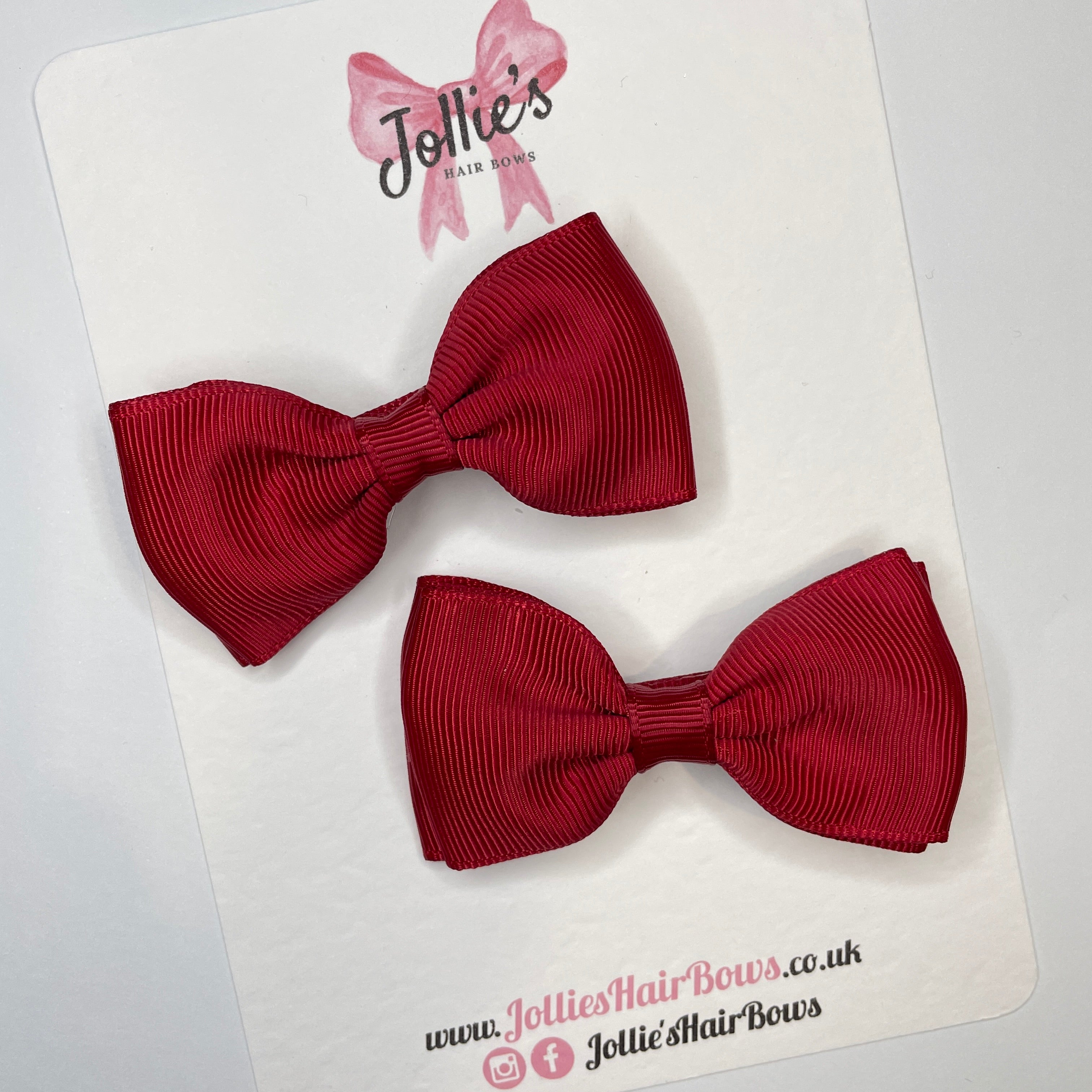3" Scarlet Red Flat Double Hair Bows (Pair) – Grosgrain Ribbon with Lined Alligator Clips
