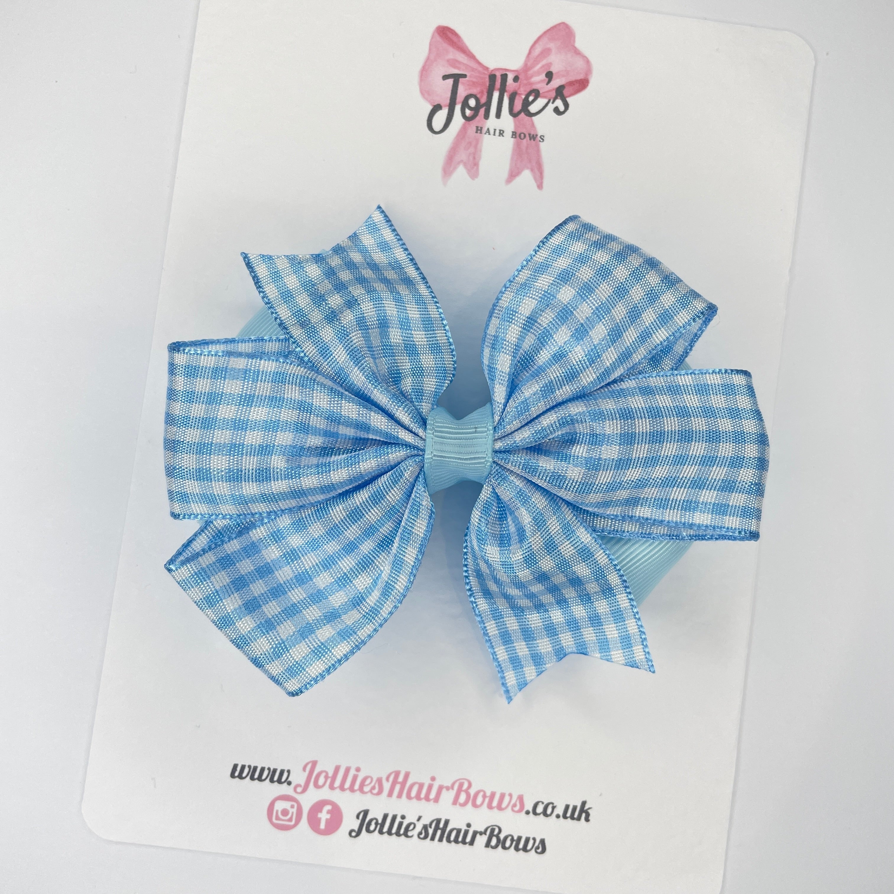 3.5" Light Blue Gingham Flat Double Hair Bow – Alligator Clip