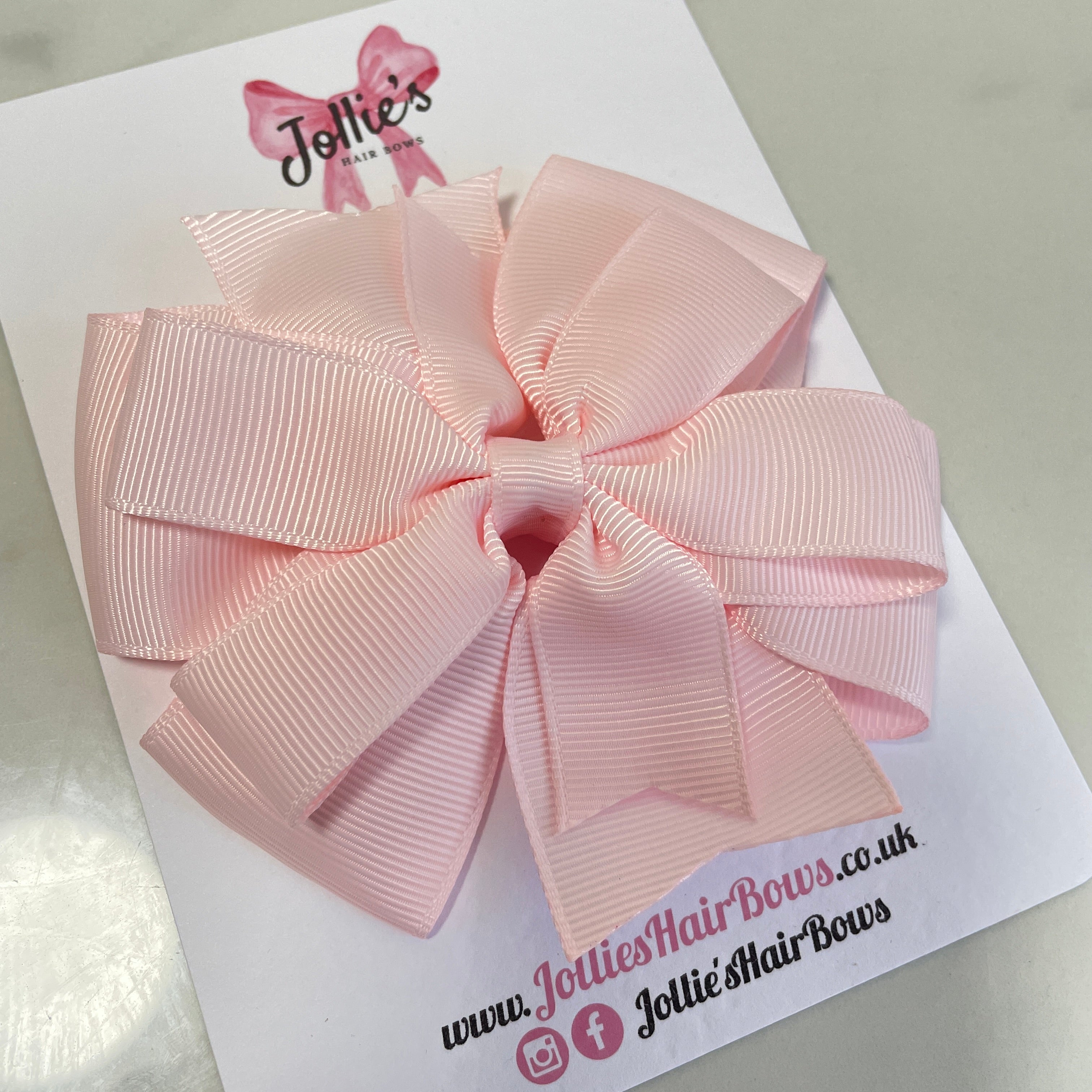 4.5" Powder Pink Double Layer Pinwheel Hair Bow – Grosgrain Ribbon with Thick Elastic Bobble
