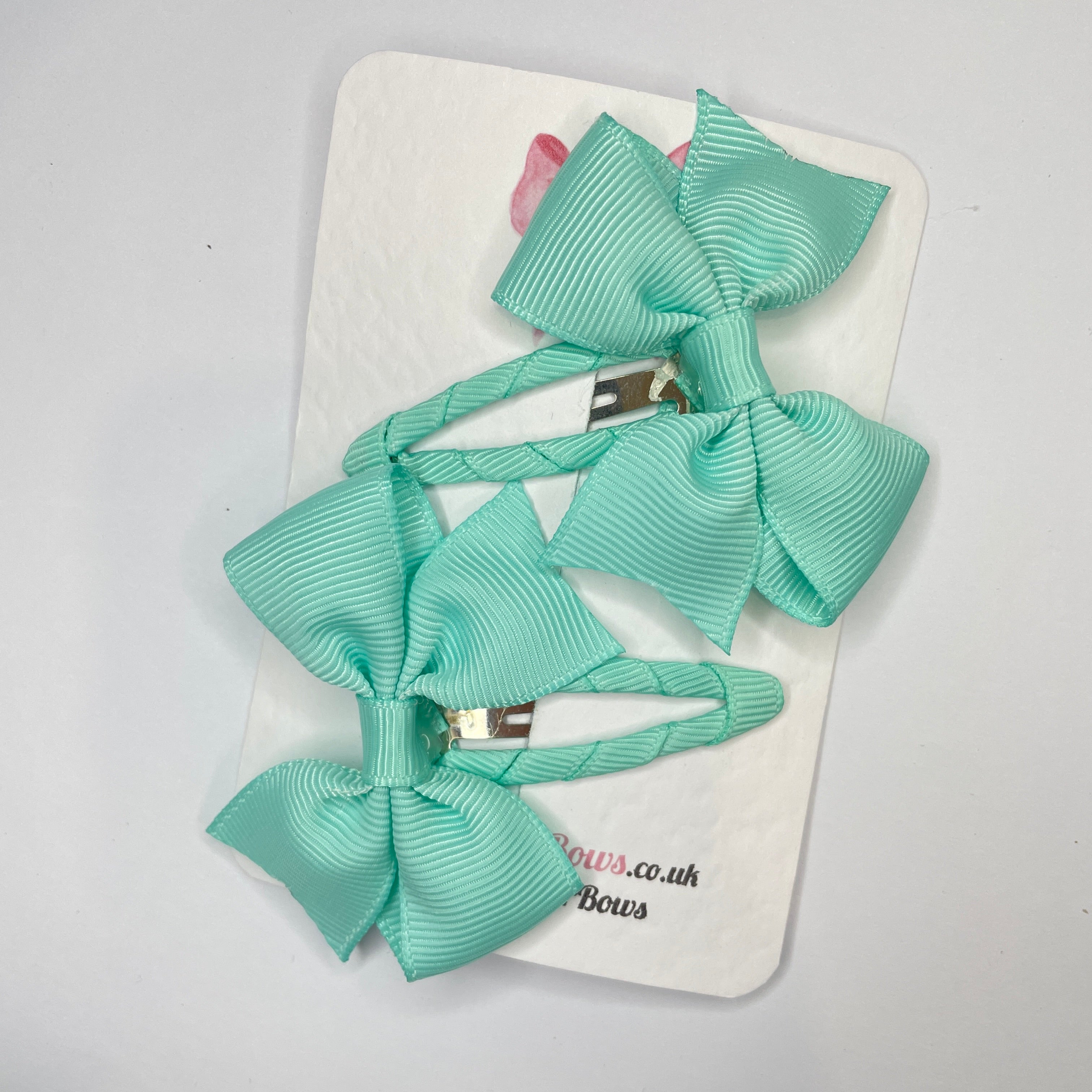2.5" Aqua Bow Snap Clips – Grosgrain Ribbon Hair Clips for Girls (Set of 2)