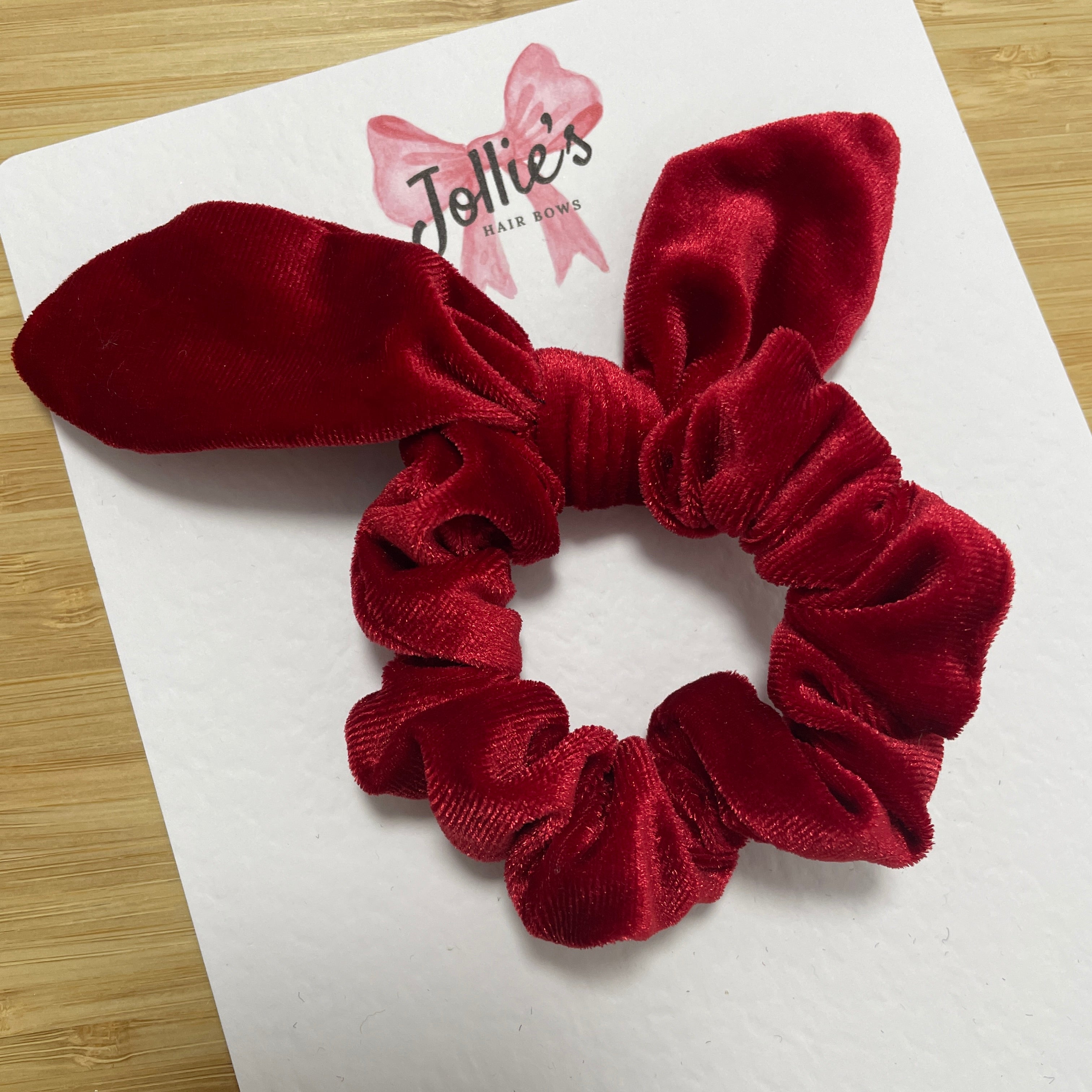 Velvet Bunny Ear Scrunchie – Red