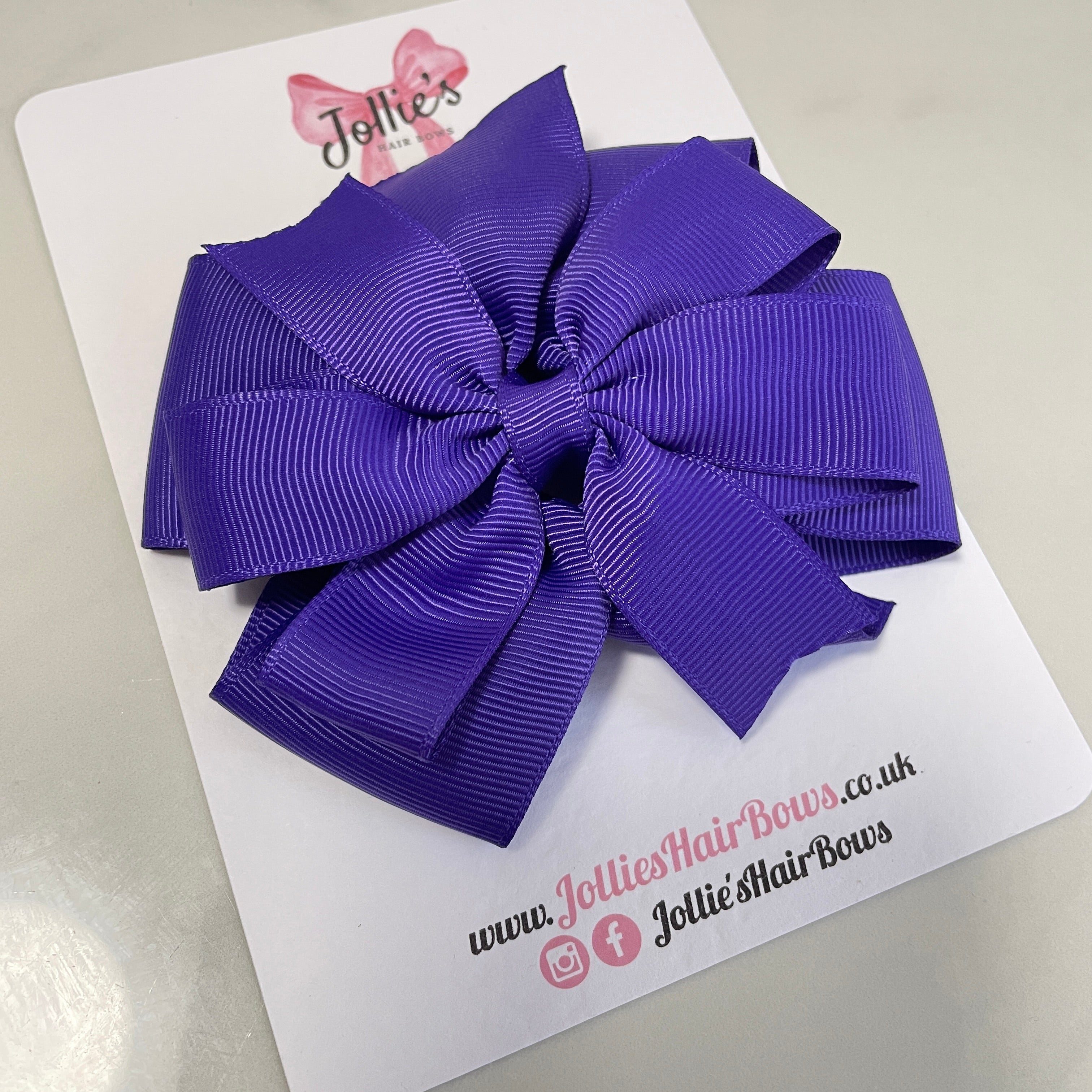 4.5" Regal Purple Double Layer Pinwheel Hair Bow – Grosgrain Ribbon with Thick Elastic Bobble