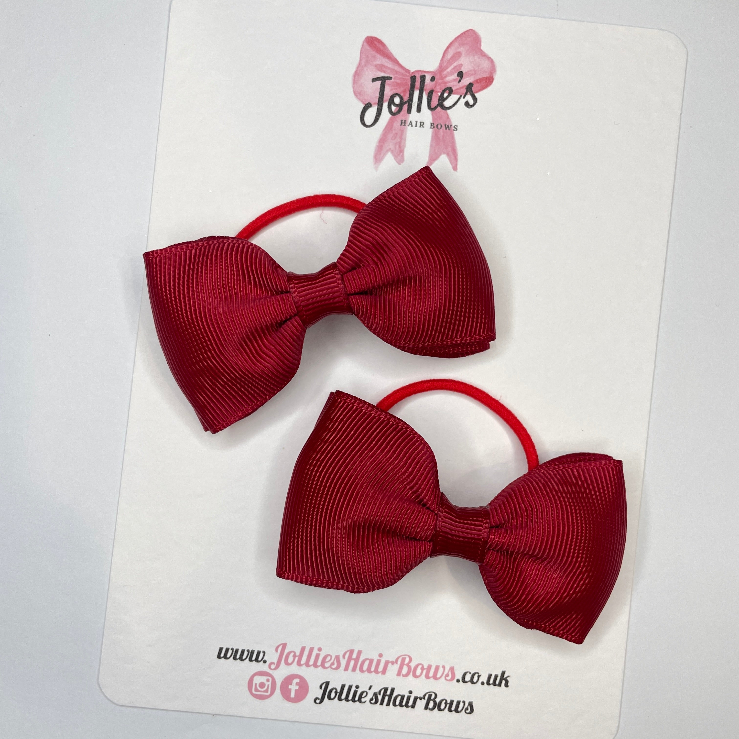3" Scarlet Red Flat Double Hair Bows (Pair) – Grosgrain Ribbon with Thin Elastic