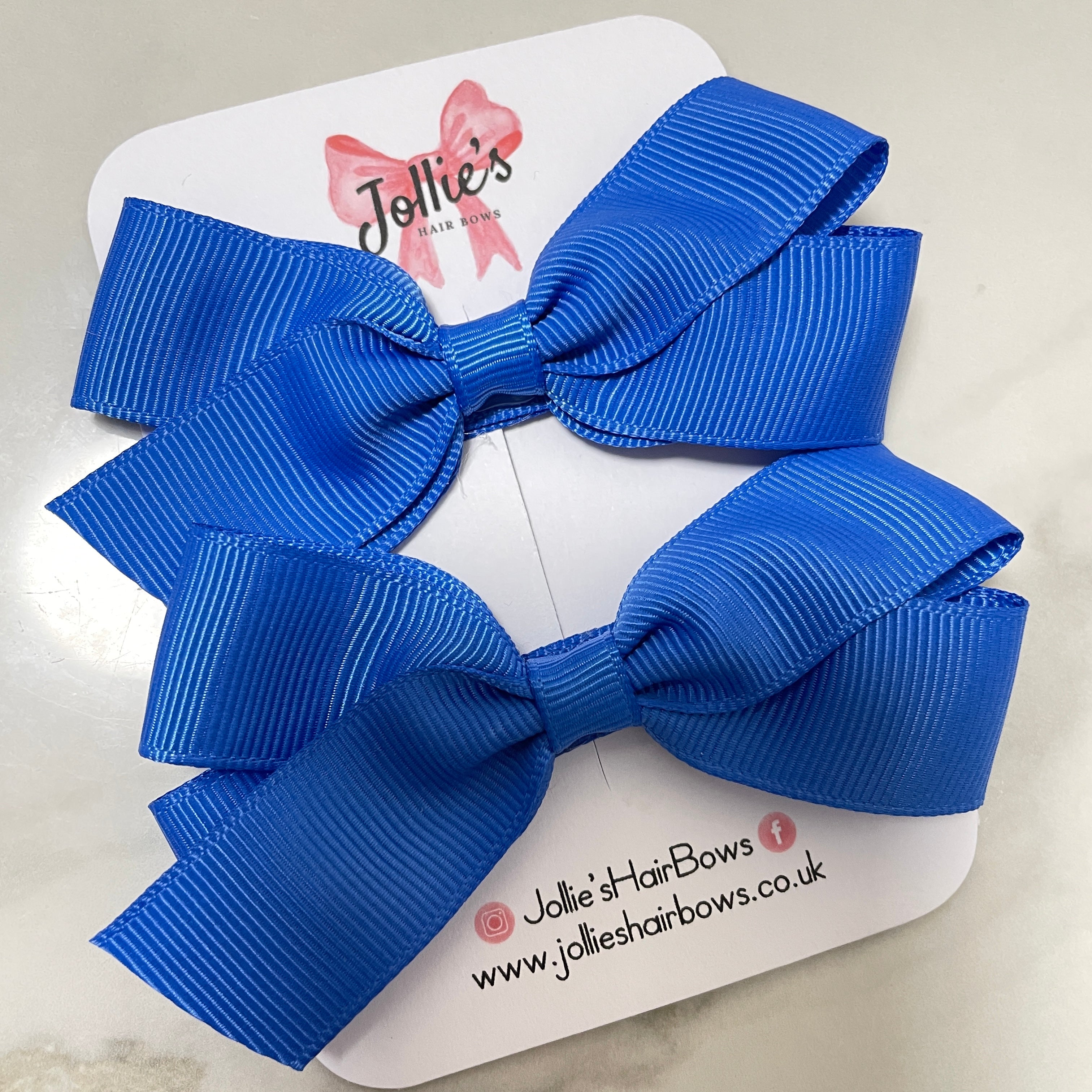 3.5" Cobalt Hair Bows with Clip (Pair) – Grosgrain Ribbon with Lined Alligator Clip