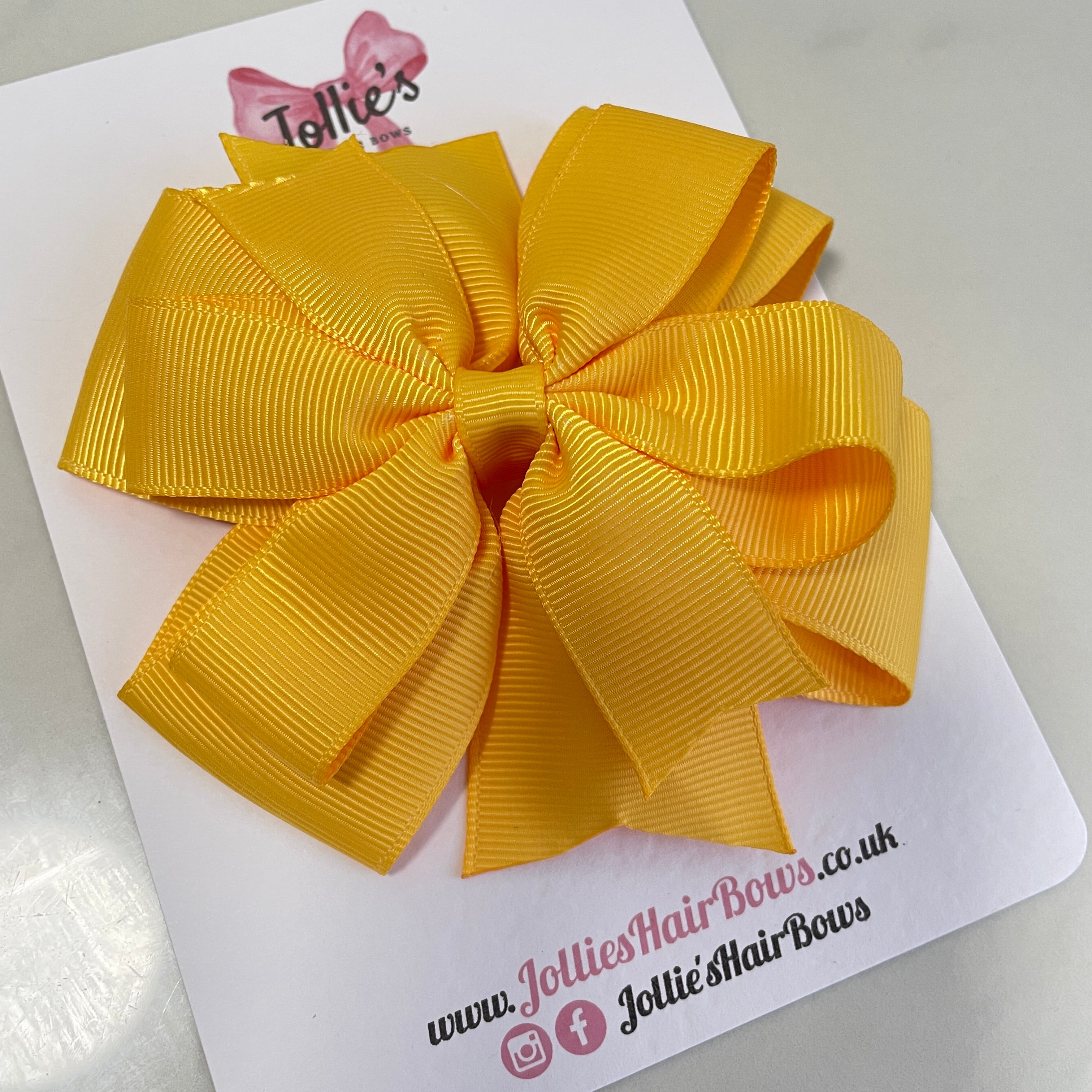 4.5" Yellow Gold Double Layer Pinwheel Hair Bow – Grosgrain Ribbon with Thick Elastic Bobble