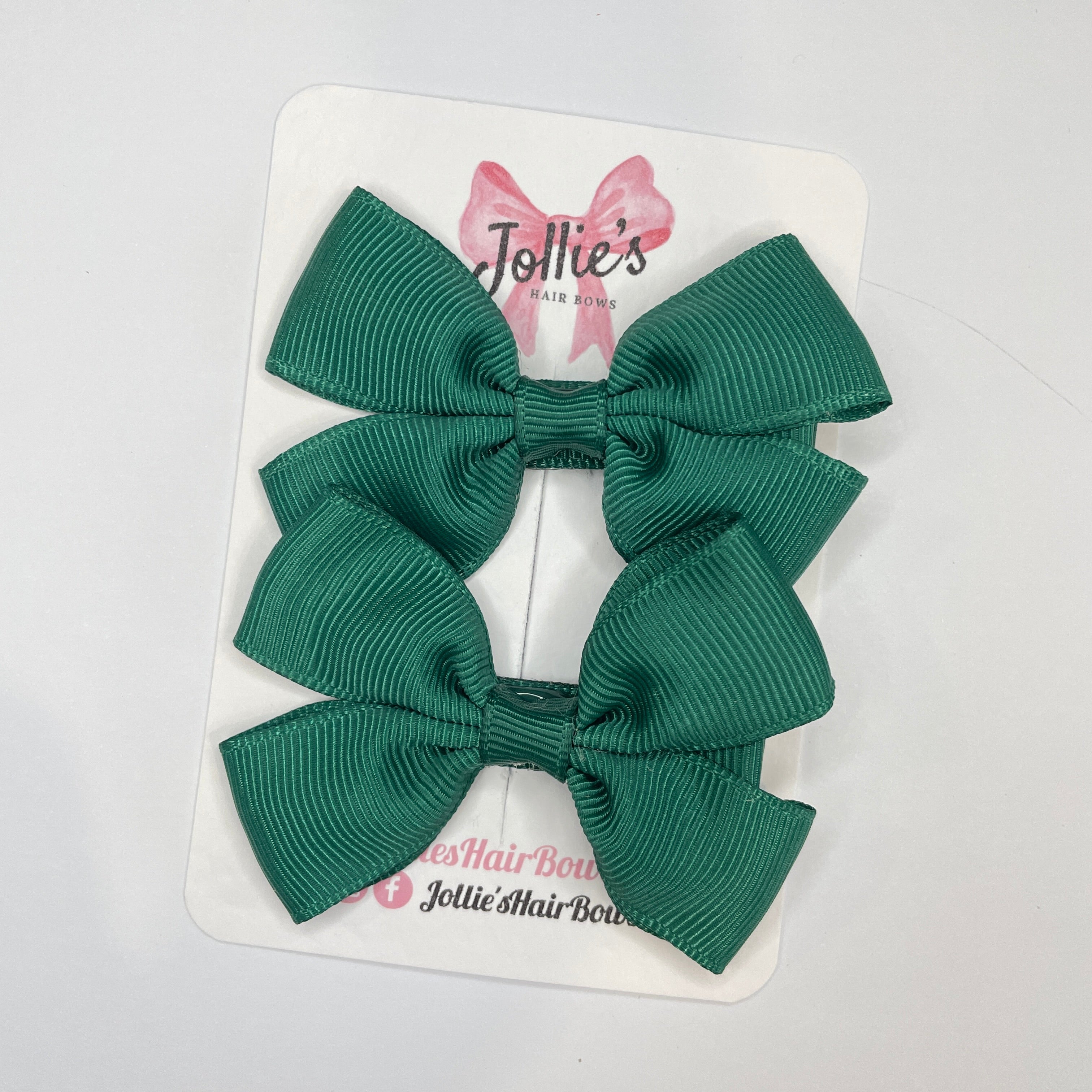 2.5" Hunter Green Classic Hair Bows (Pair) – Grosgrain Ribbon with Lined Alligator Clips