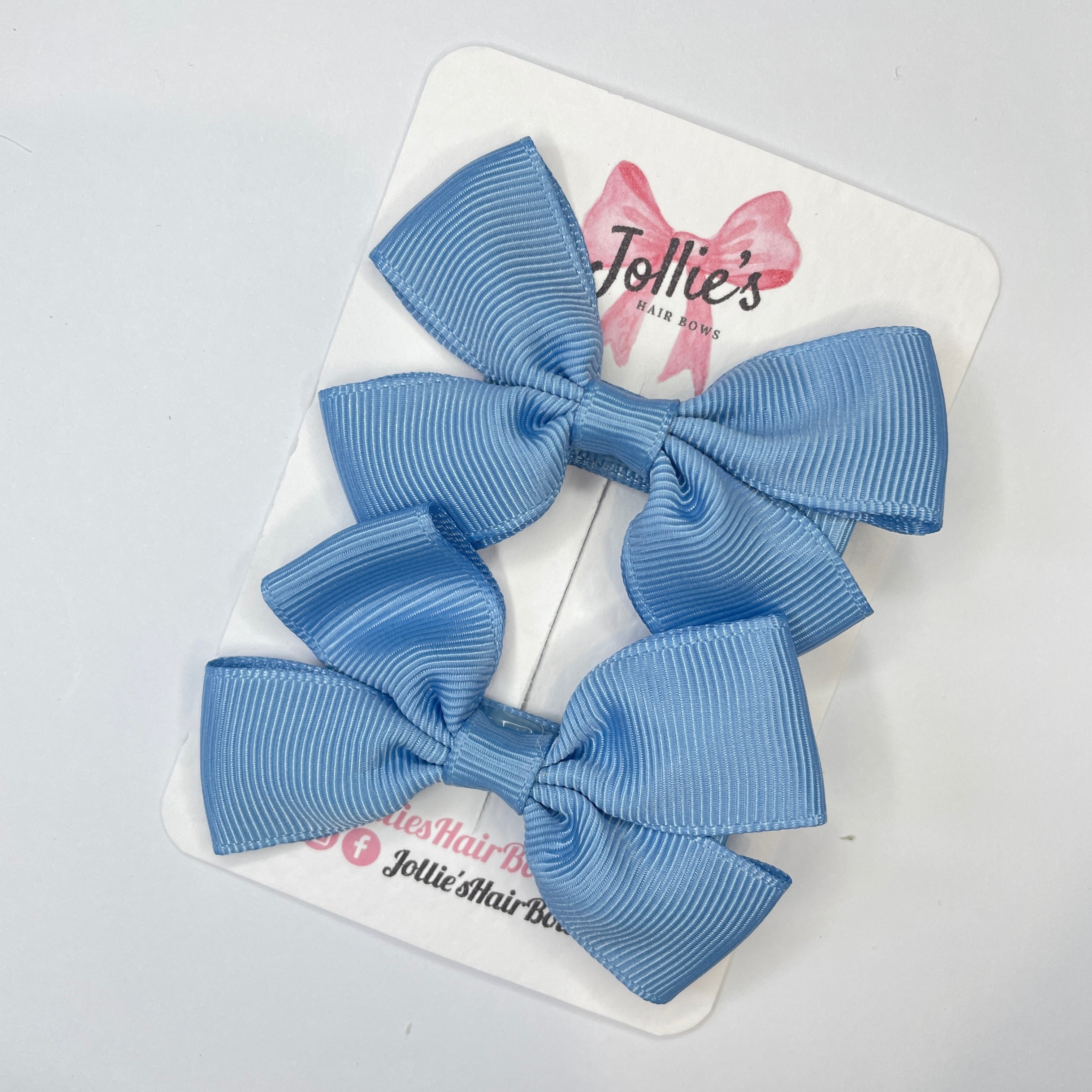 2.5" French Blue Classic Hair Bows (Pair) β Grosgrain Ribbon with Lined Alligator Clips