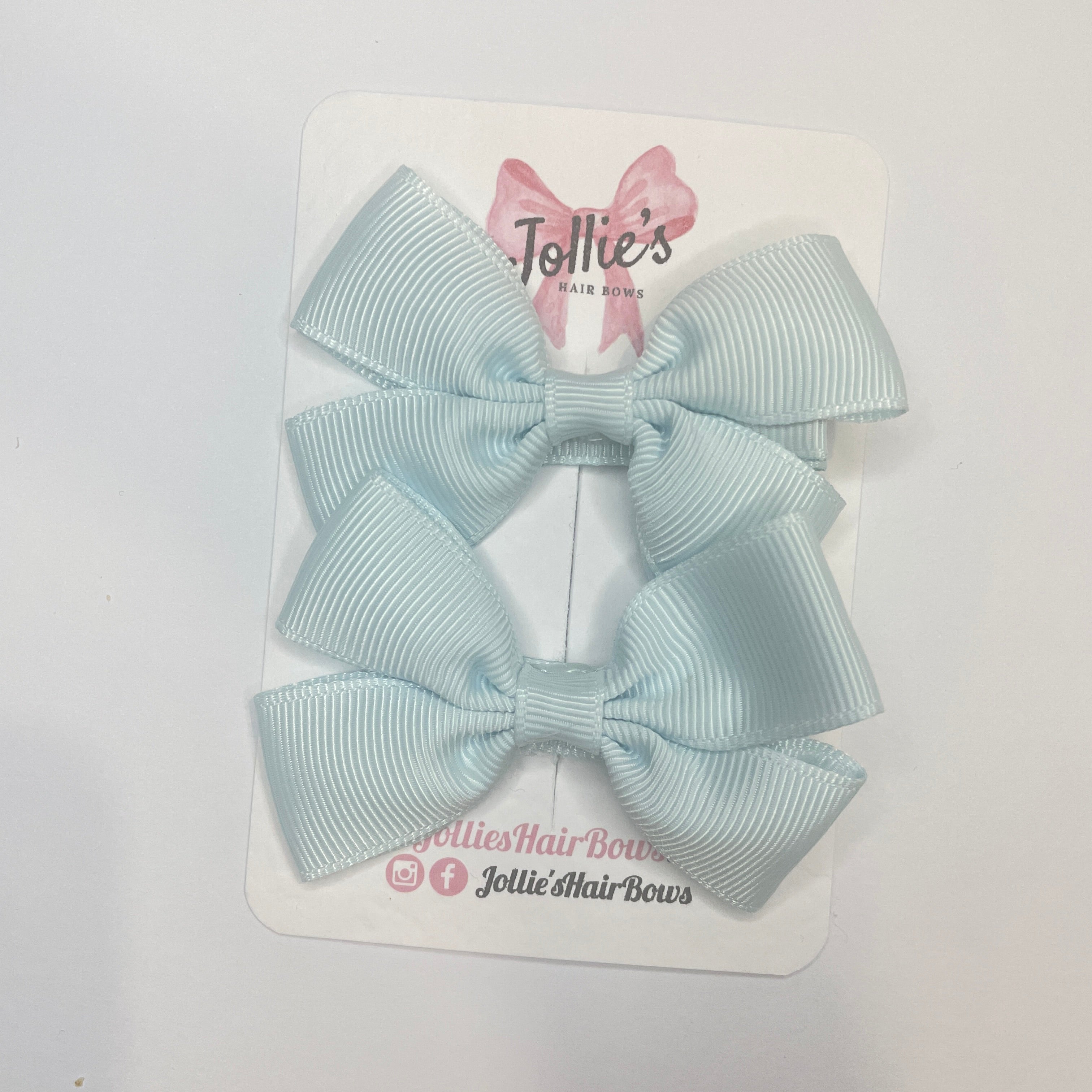 2.5" Blue Vapor Classic Hair Bows (Pair) β Grosgrain Ribbon with Lined Alligator Clips