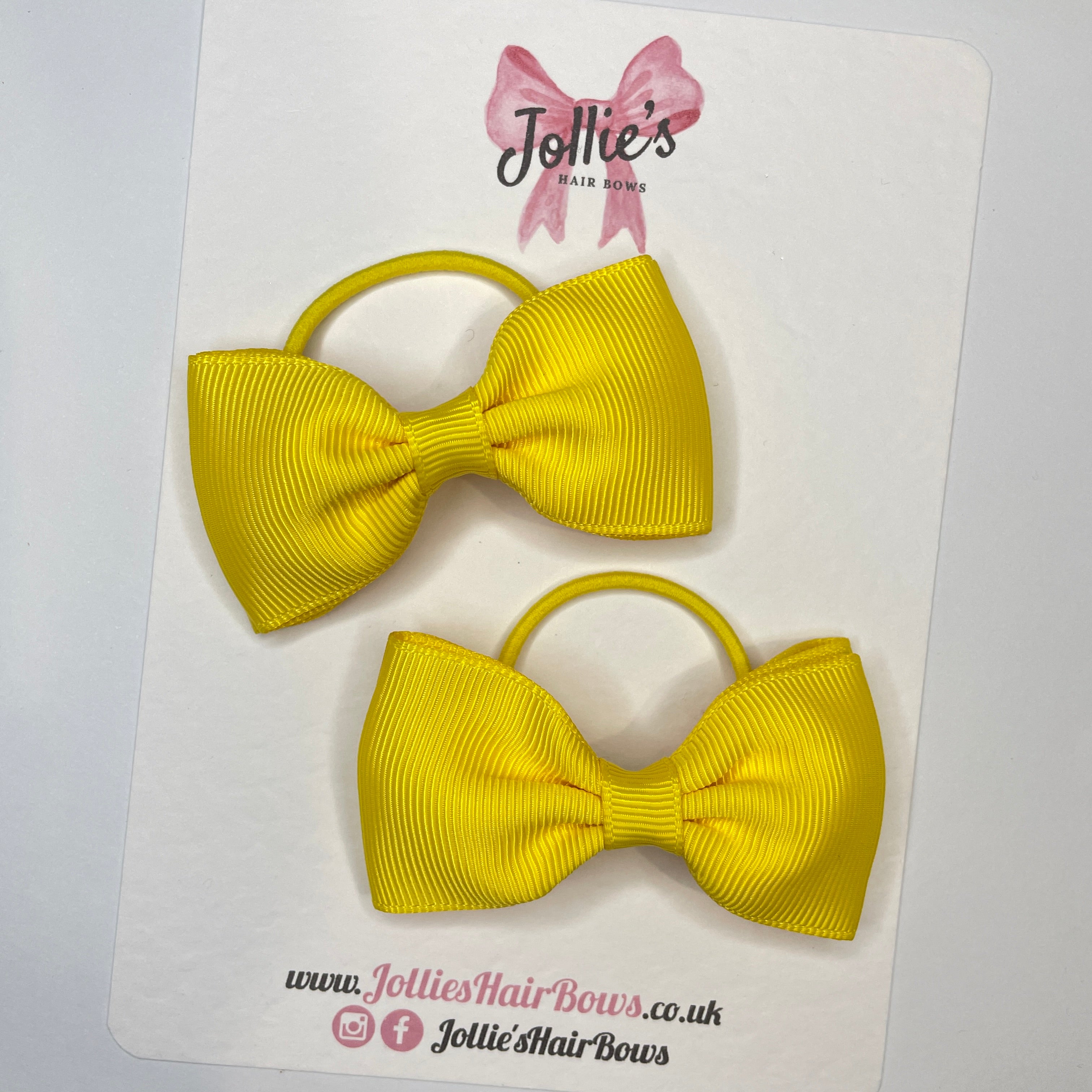 3" Daffodil Flat Double Hair Bows (Pair) – Grosgrain Ribbon with Thin Elastic