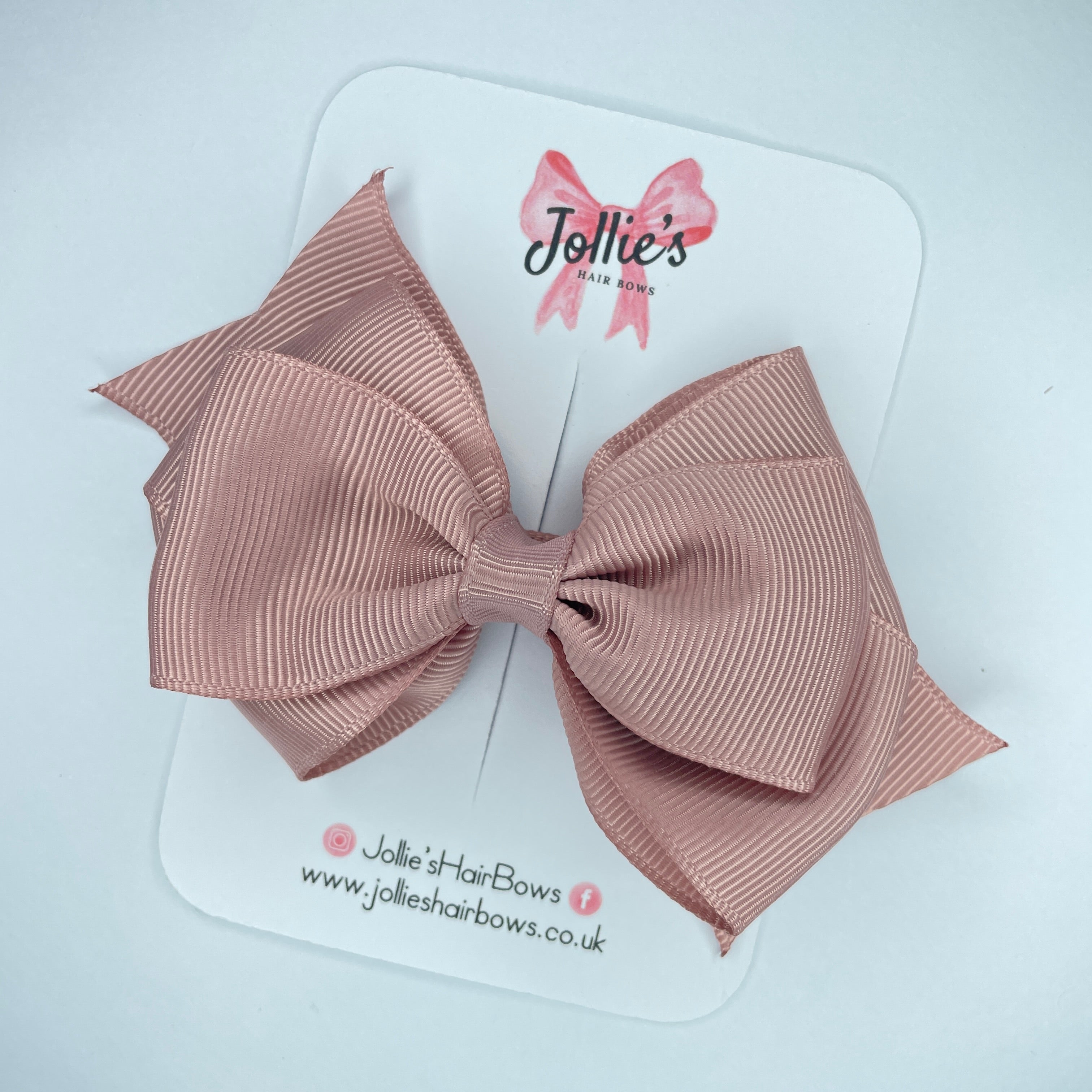 4" Antique Mauve Triple Layer Hair Bow – Grosgrain Ribbon with Lined Alligator Clip