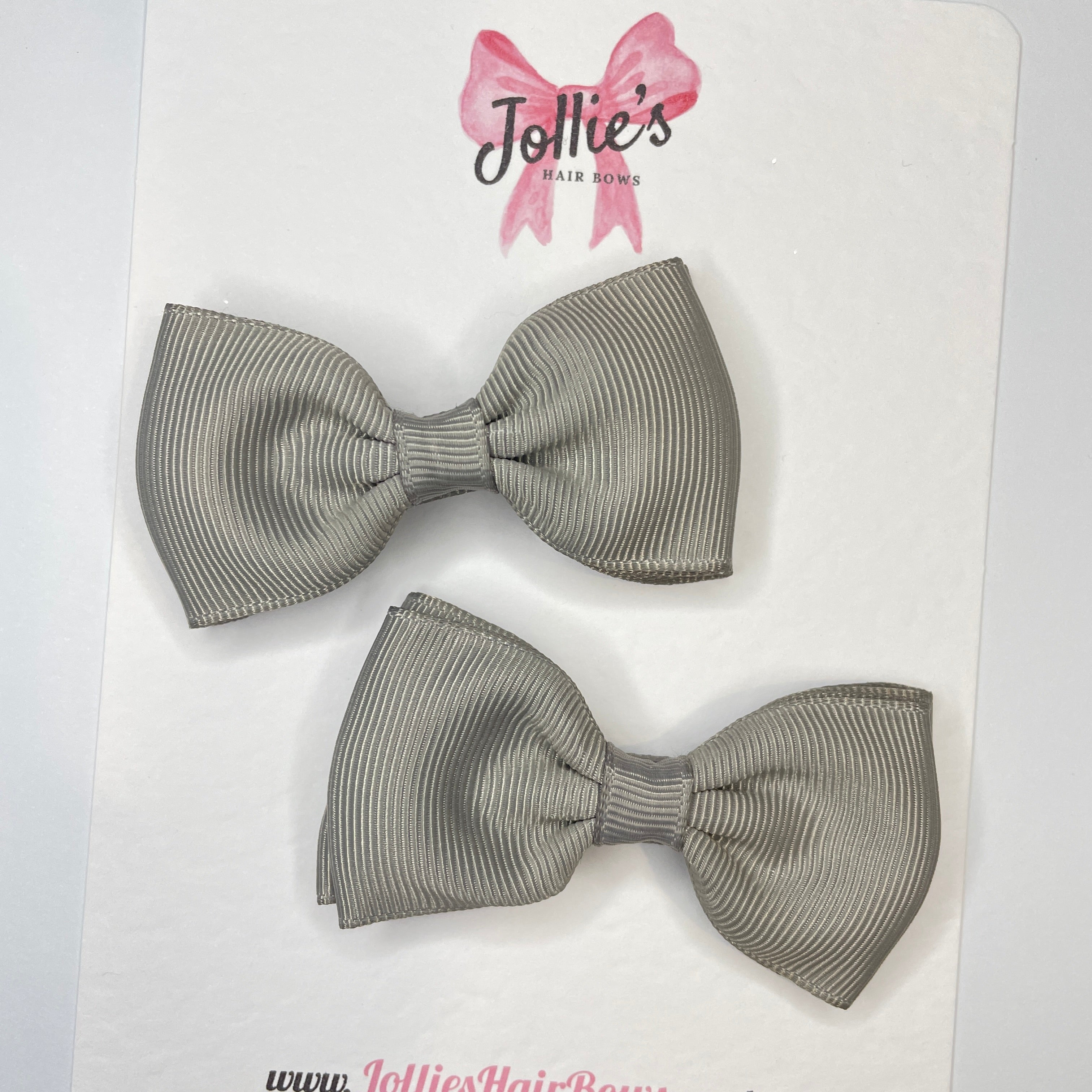 3" Silver Flat Double Hair Bows (Pair) – Grosgrain Ribbon with Lined Alligator Clips