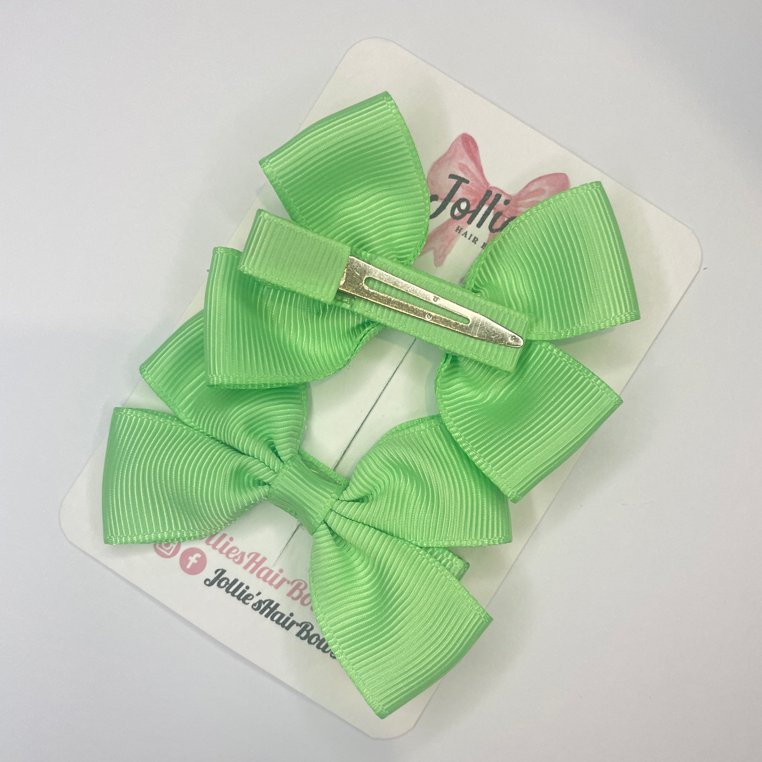 2.5" Mint Classic Hair Bows (Pair) β Grosgrain Ribbon with Lined Alligator Clips