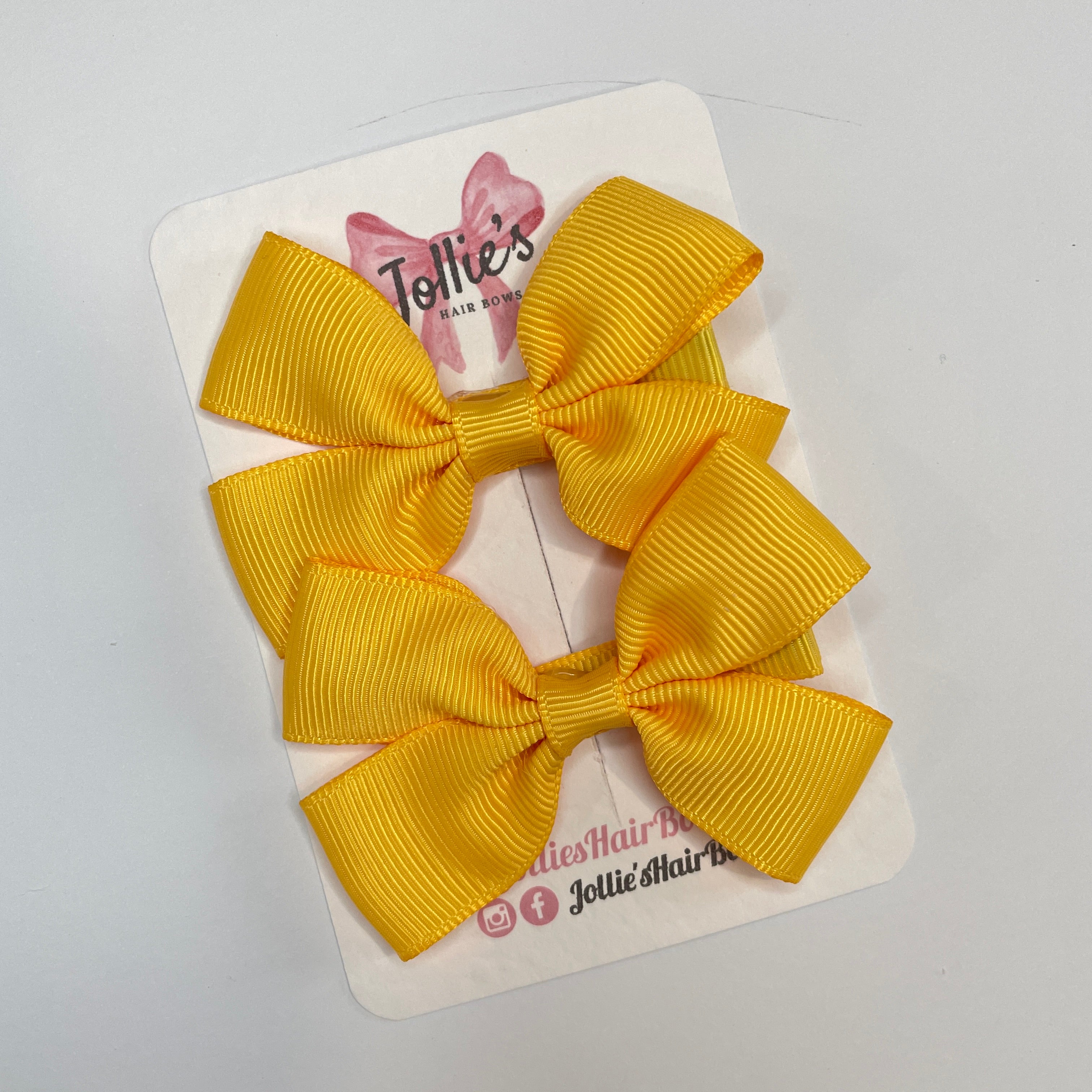 2.5" Yellow Gold Classic Hair Bows (Pair) – Grosgrain Ribbon with Lined Alligator Clips
