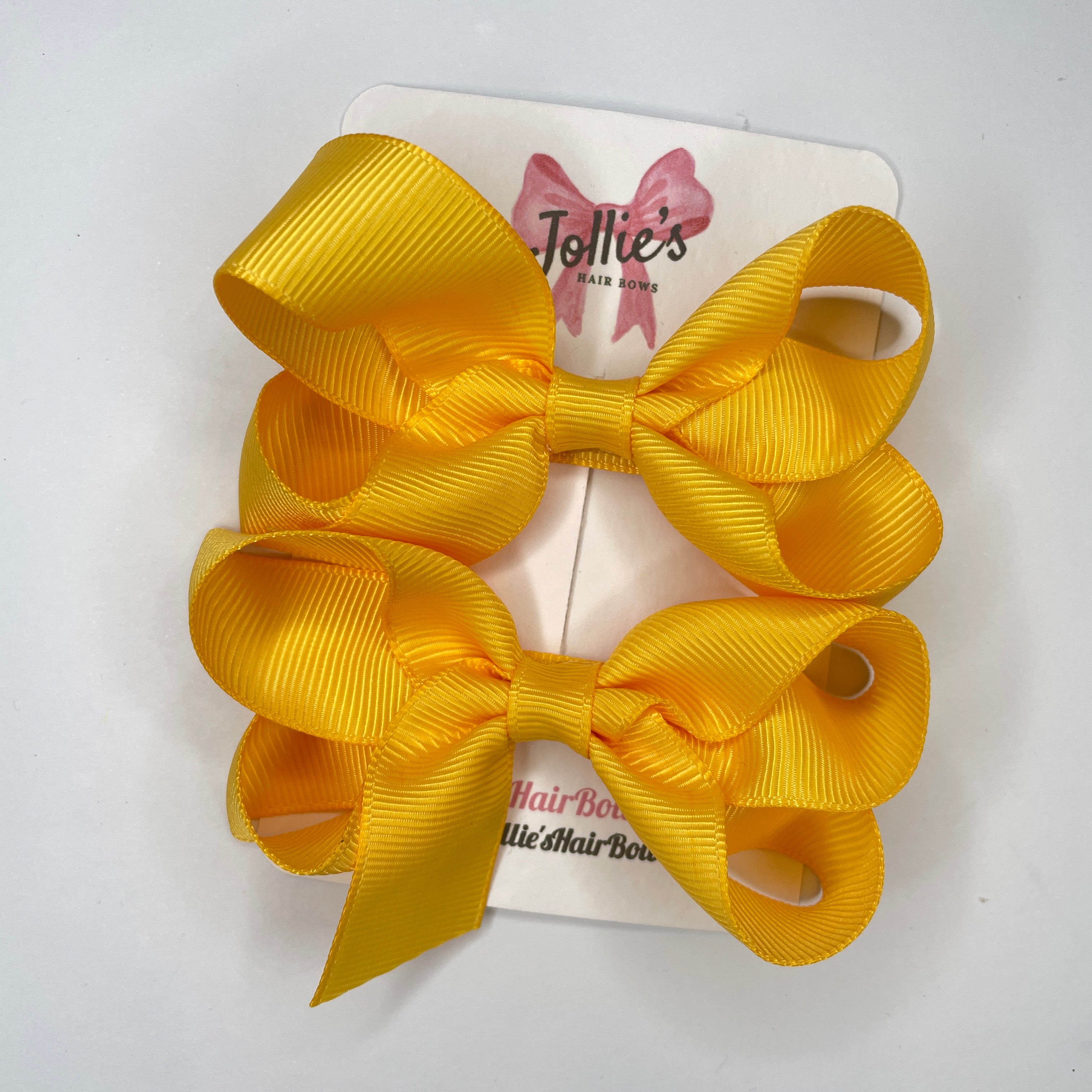 3" Yellow Gold Twisted Hair Bow Pair – Grosgrain Ribbon Clips for Girls