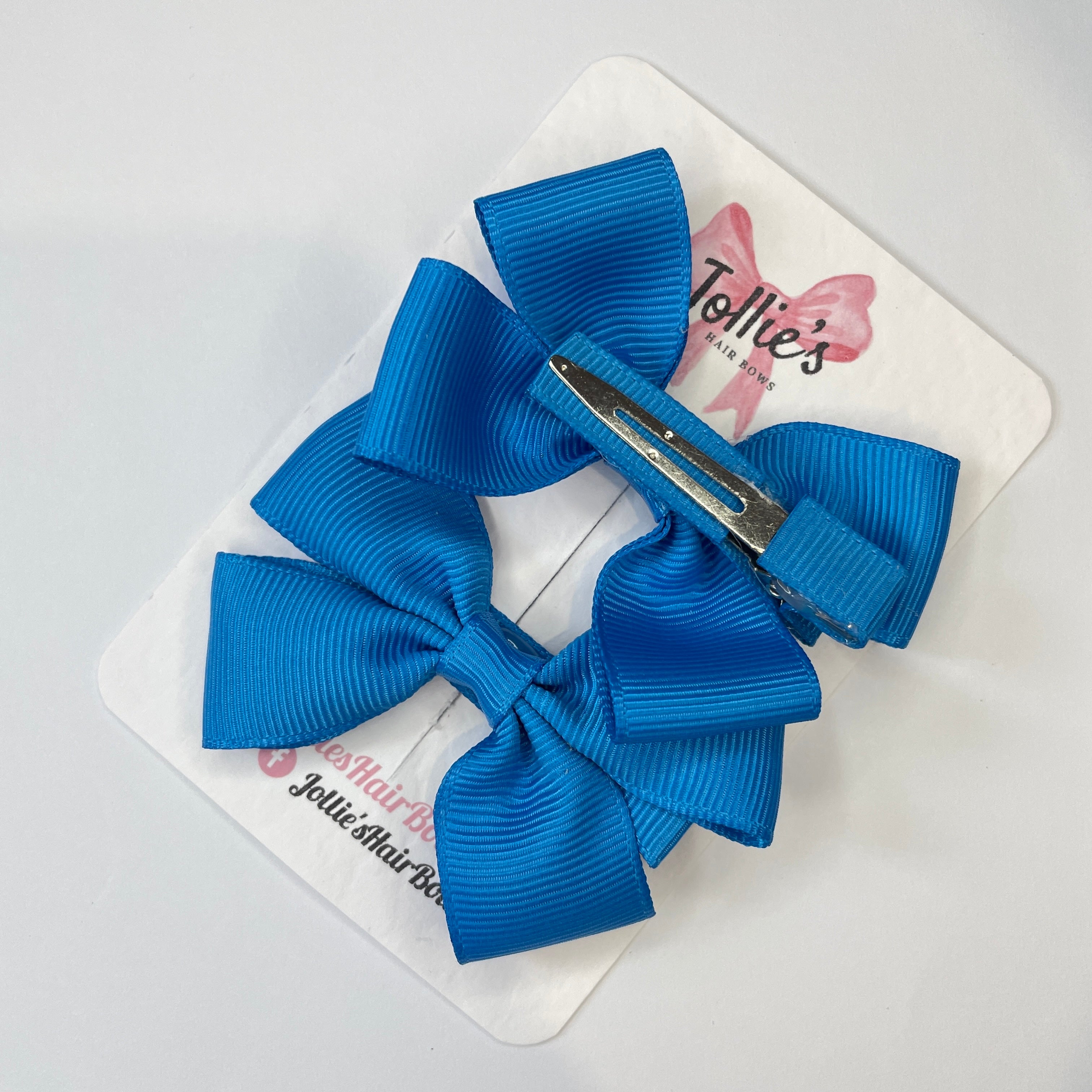 2.5" Aegean Blue Classic Hair Bows (Pair) β Grosgrain Ribbon with Lined Alligator Clips