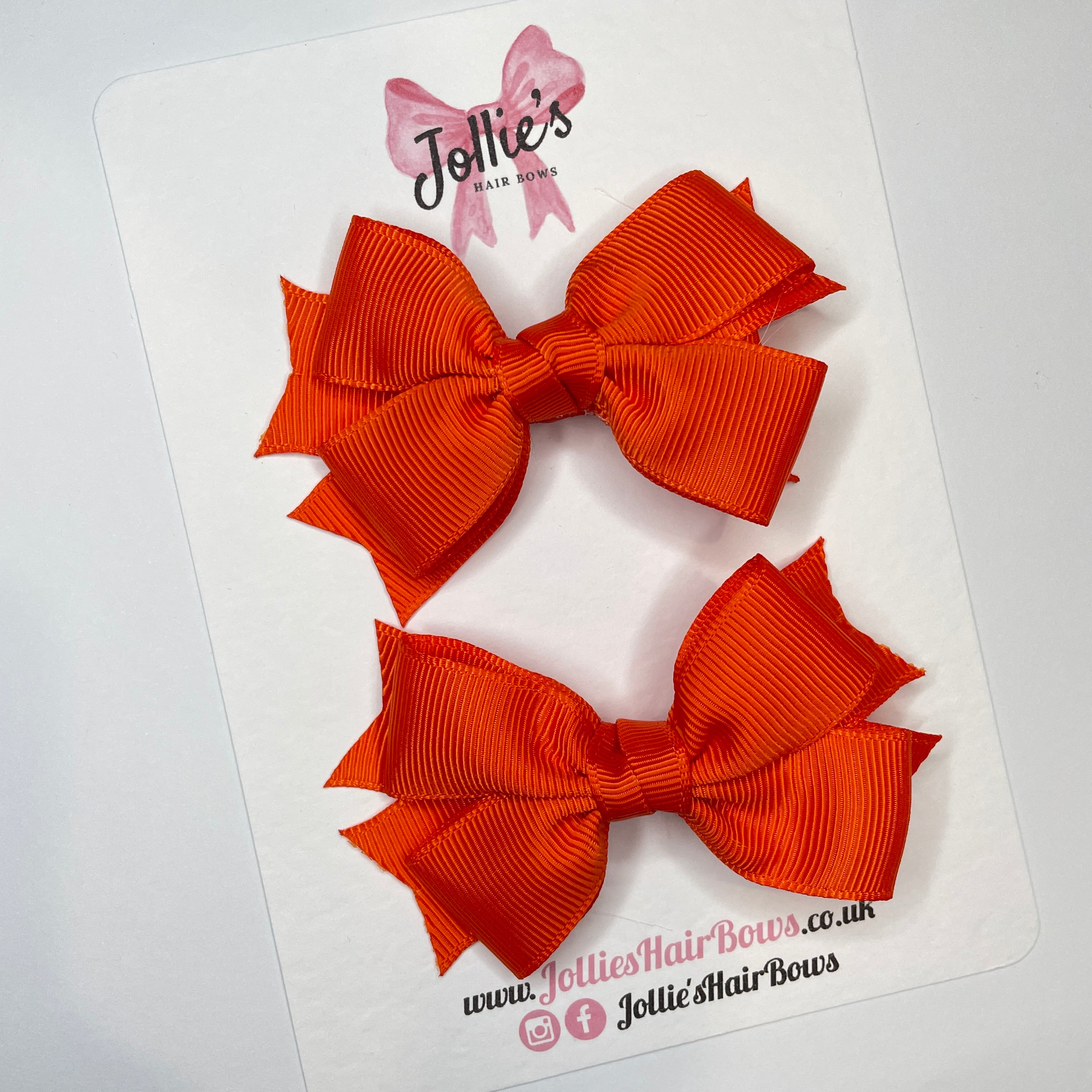 3" Layered Hair Bows with Clip (Pair) – Autumn Orange Grosgrain Ribbon with Lined Alligator Clip