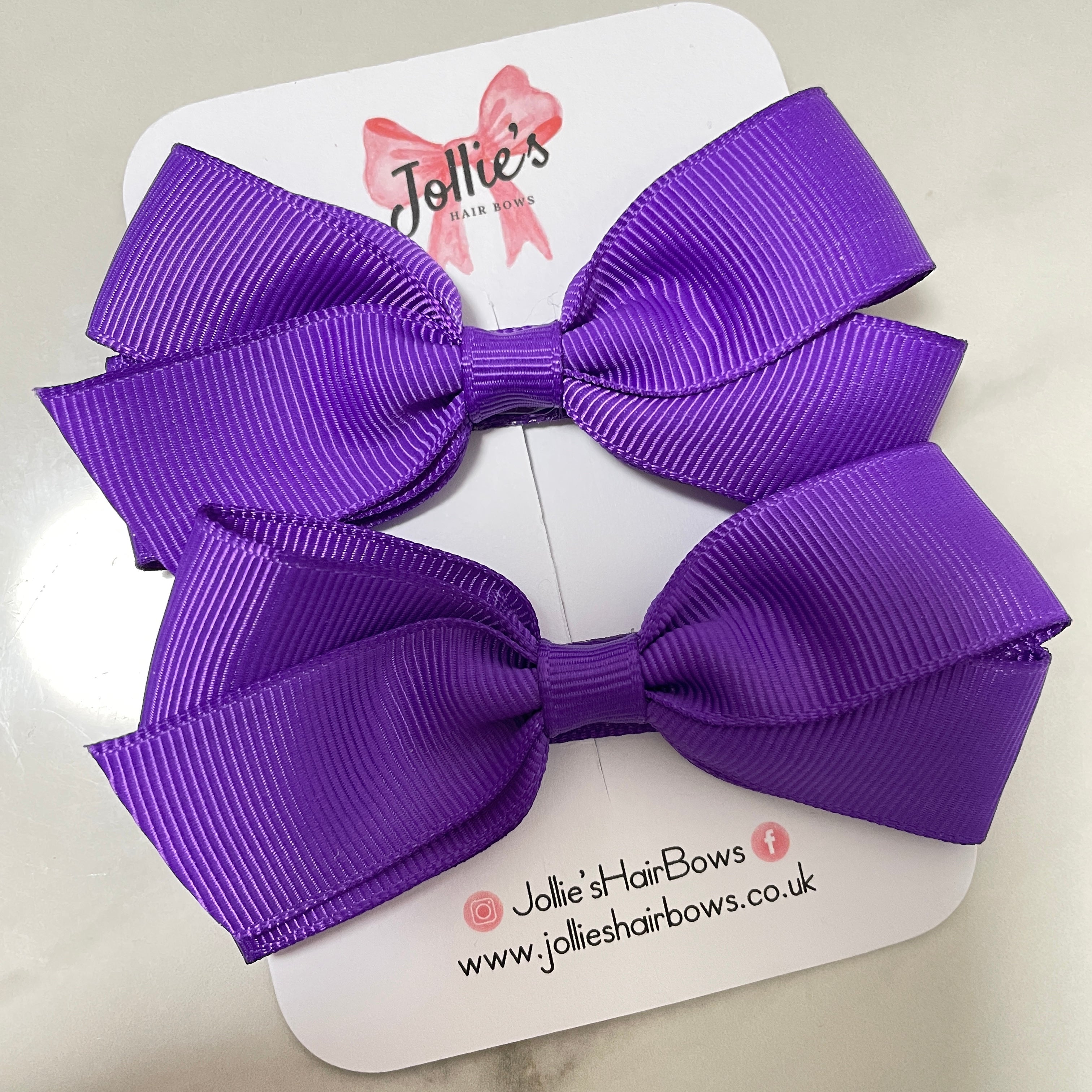 3.5" Ultra Violet Hair Bows with Clip (Pair) – Grosgrain Ribbon with Lined Alligator Clip