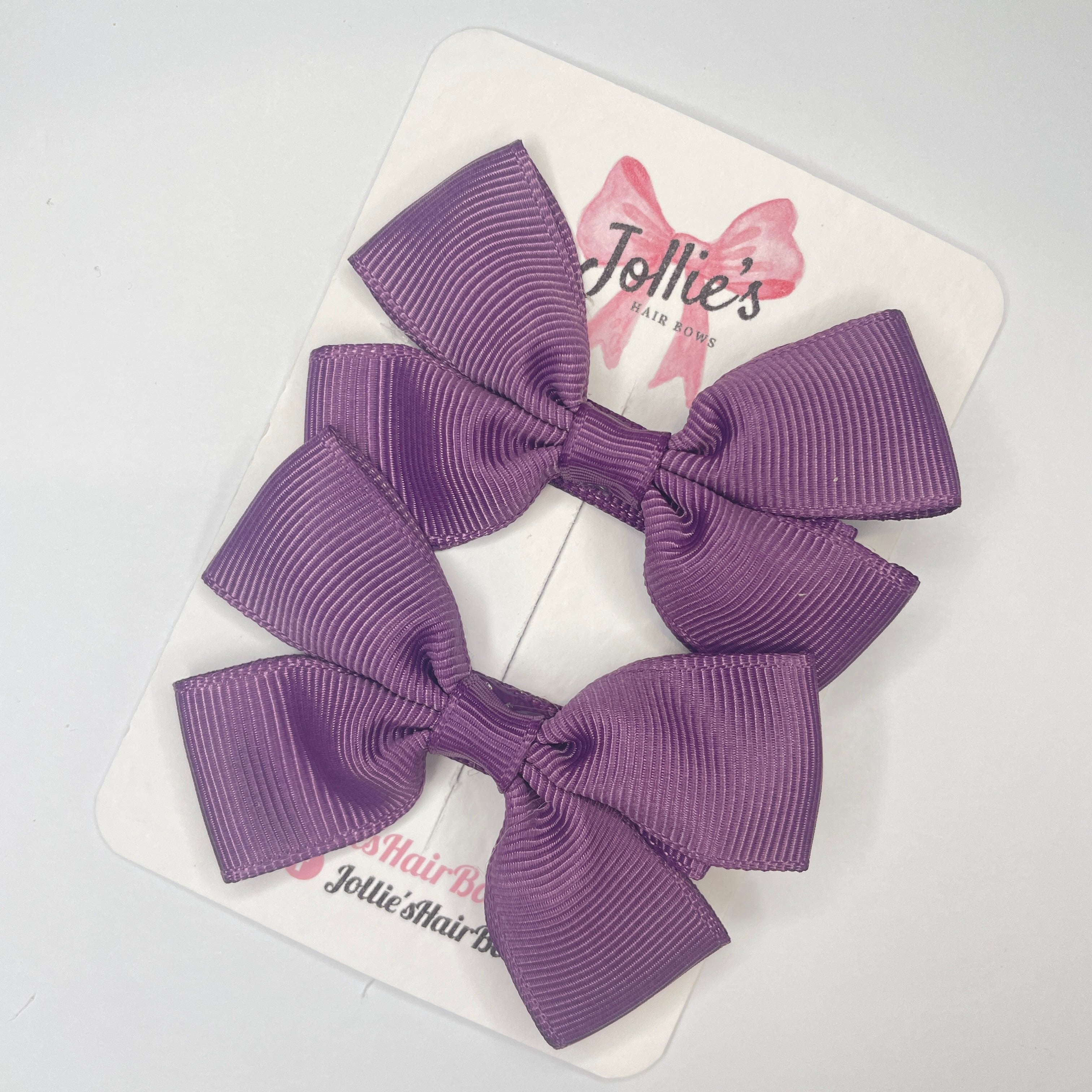 2.5" Amethyst Classic Hair Bows (Pair) – Grosgrain Ribbon with Lined Alligator Clips