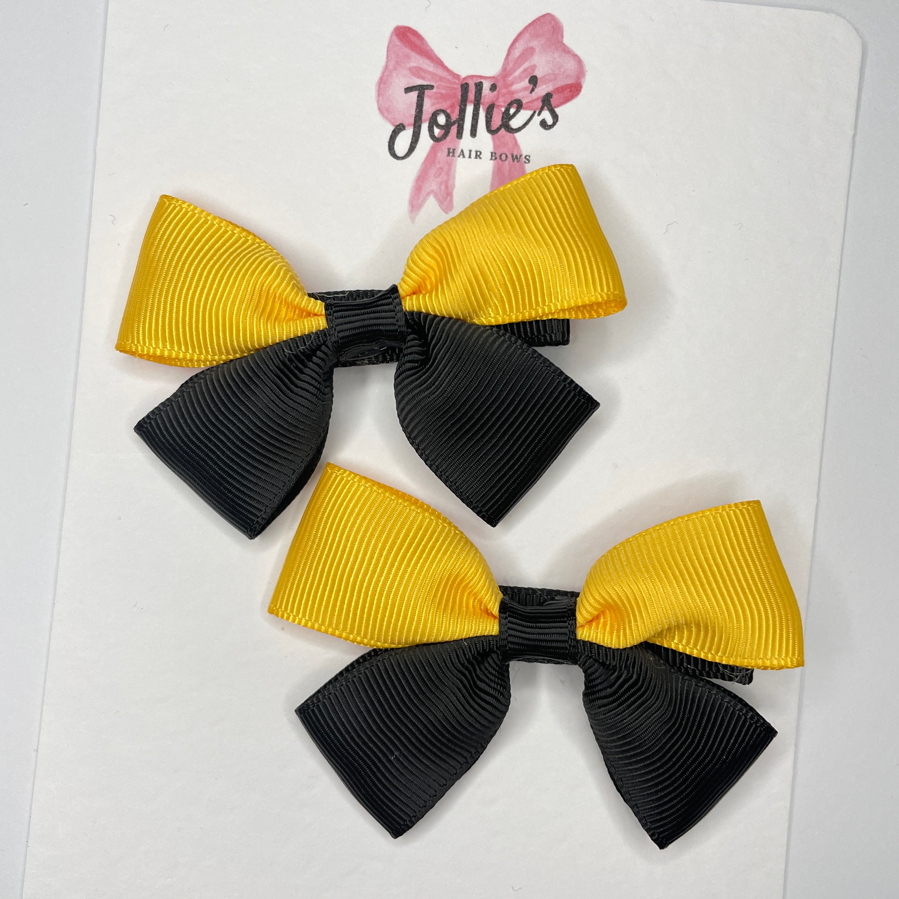 2.5" Black & Yellow Gold Hair Bows (Pair) β Grosgrain Ribbon with Alligator Clips