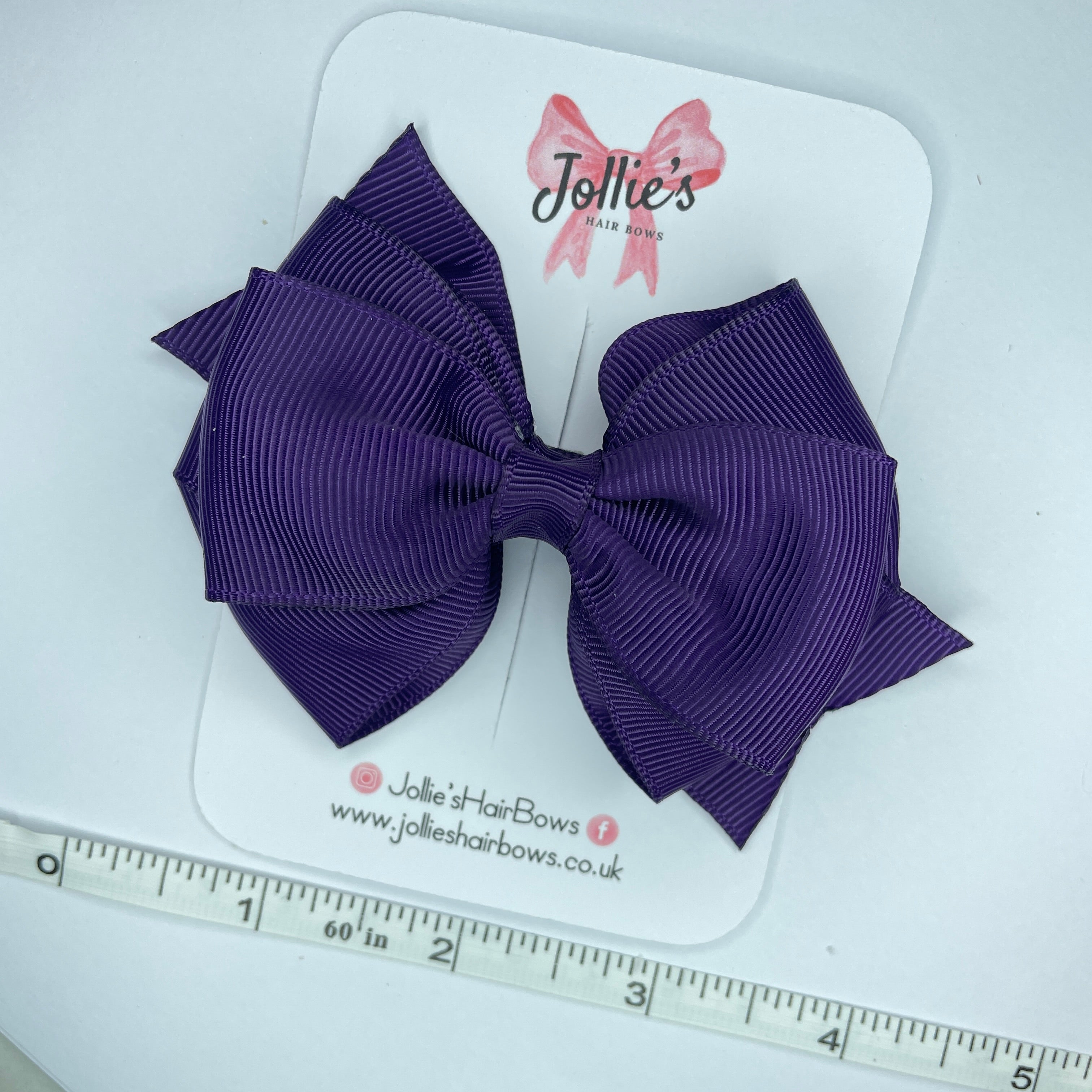 4" Plum Triple Layer Hair Bow – Grosgrain Ribbon with Lined Alligator Clip