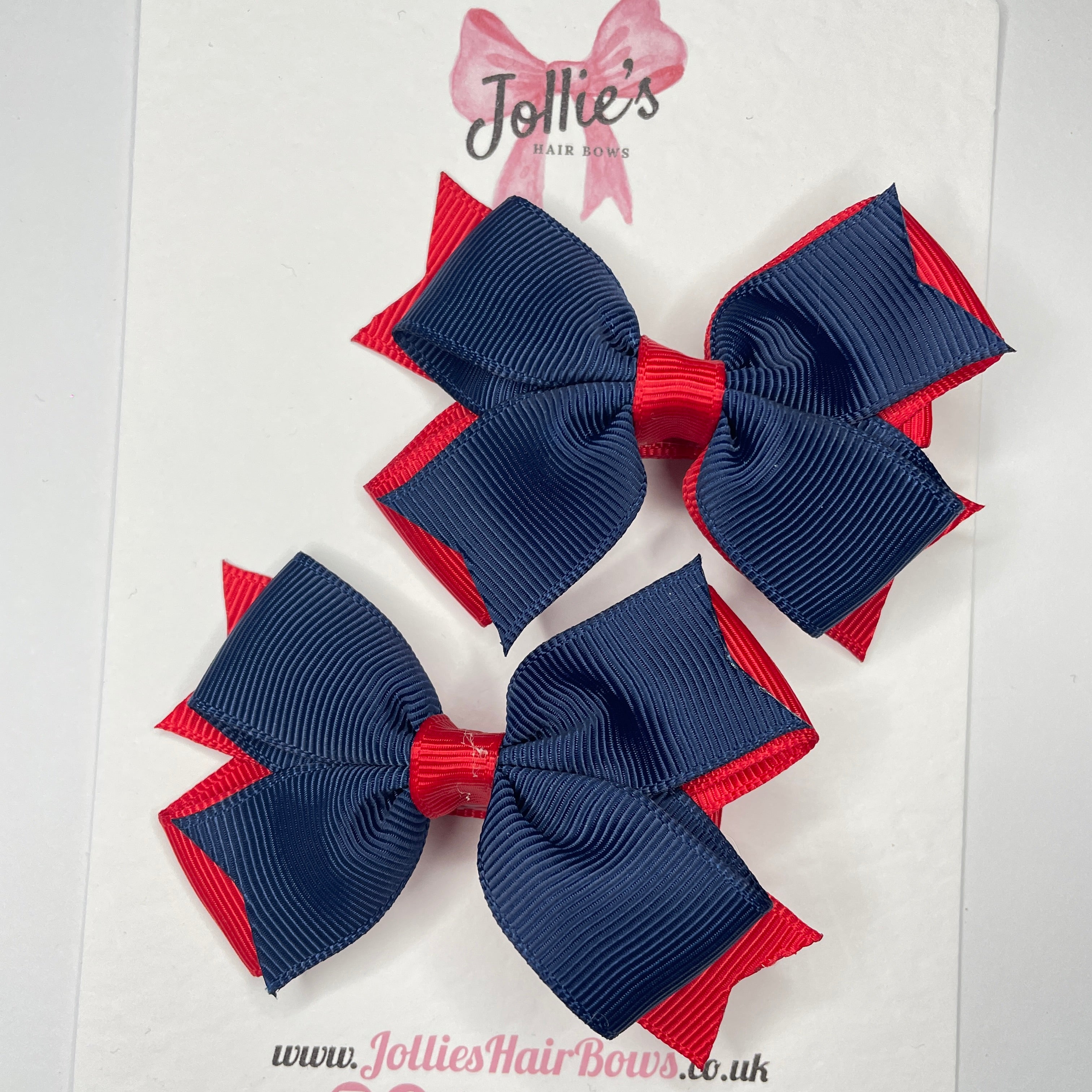 3" Double Layer Bow with Clip (Pair) – Red & Navy