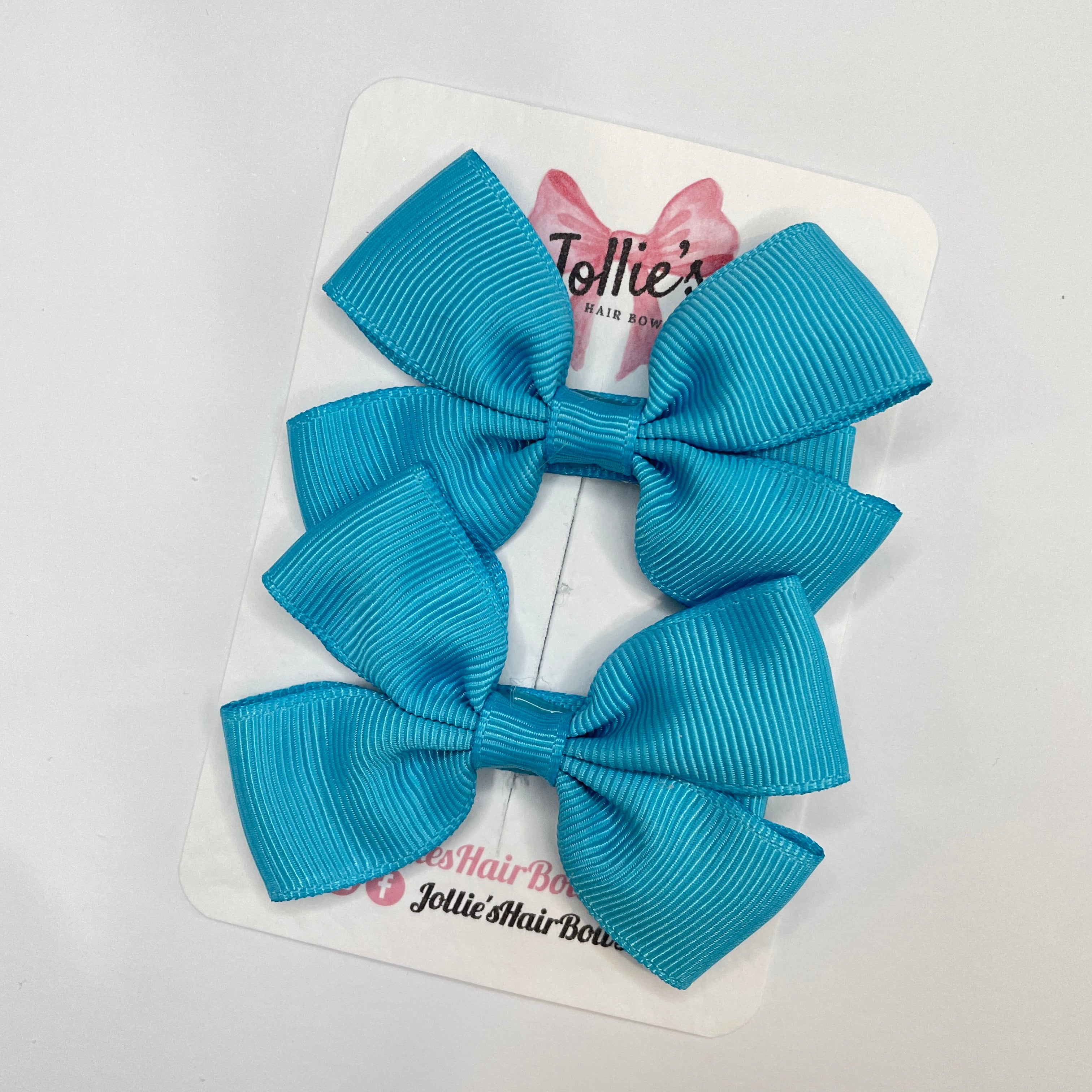 2.5" Turquoise Classic Hair Bows (Pair) β Grosgrain Ribbon with Lined Alligator Clips