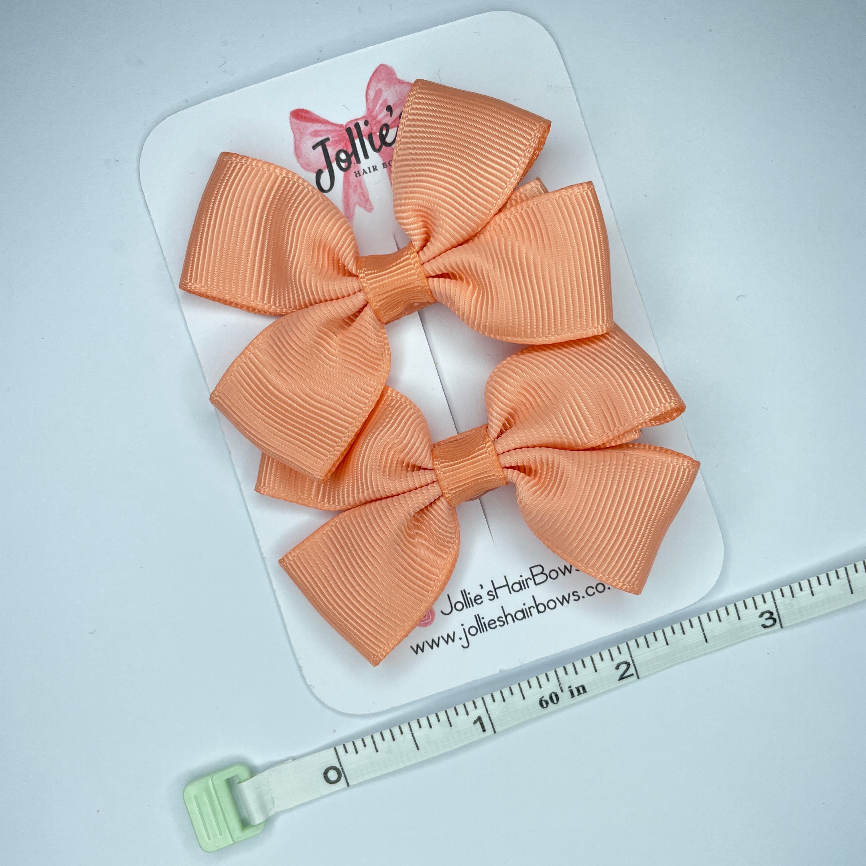 2.5" Peach Classic Hair Bows (Pair) – Grosgrain Ribbon with Lined Alligator Clips