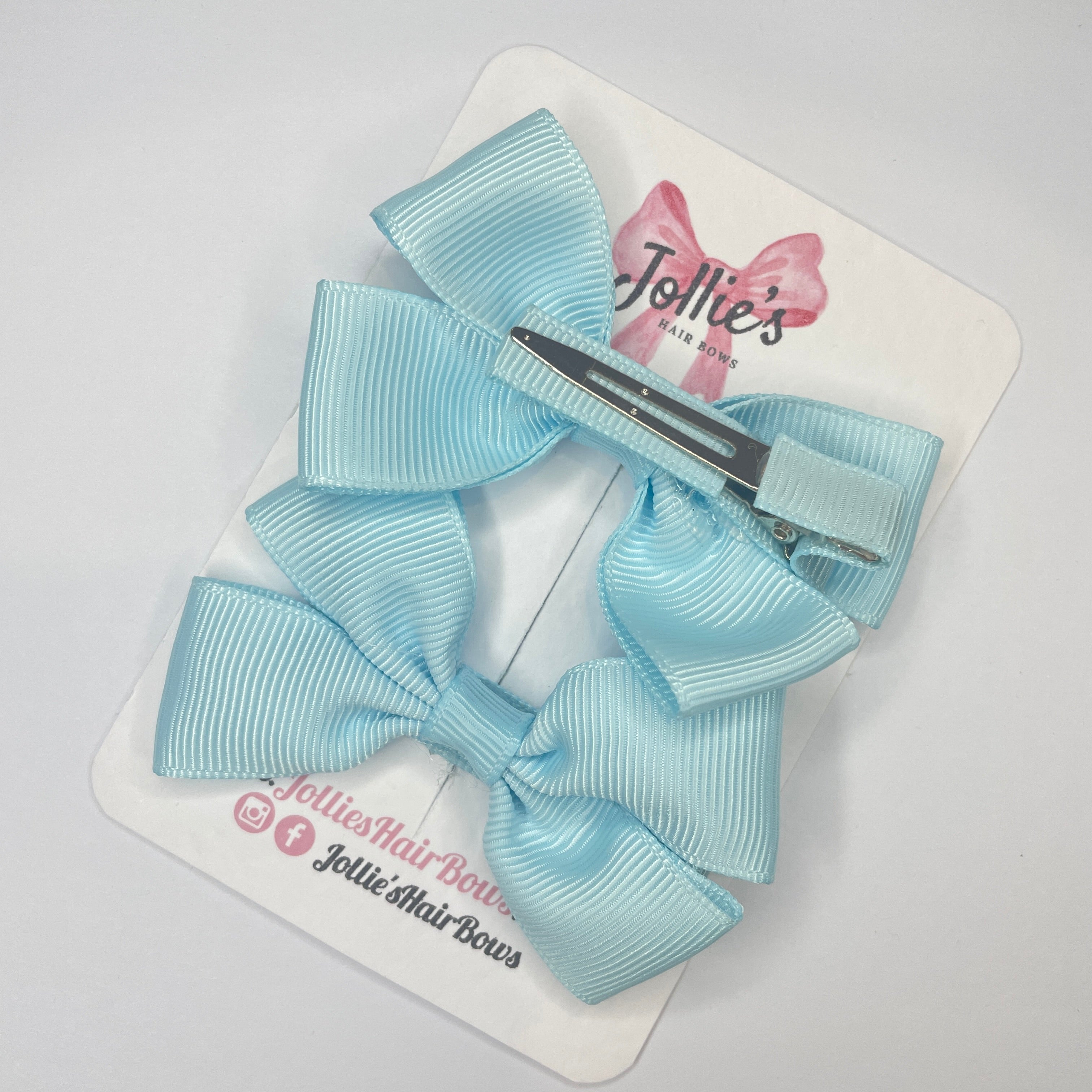 2.5" Light Blue Classic Hair Bows (Pair) β Grosgrain Ribbon with Lined Alligator Clips