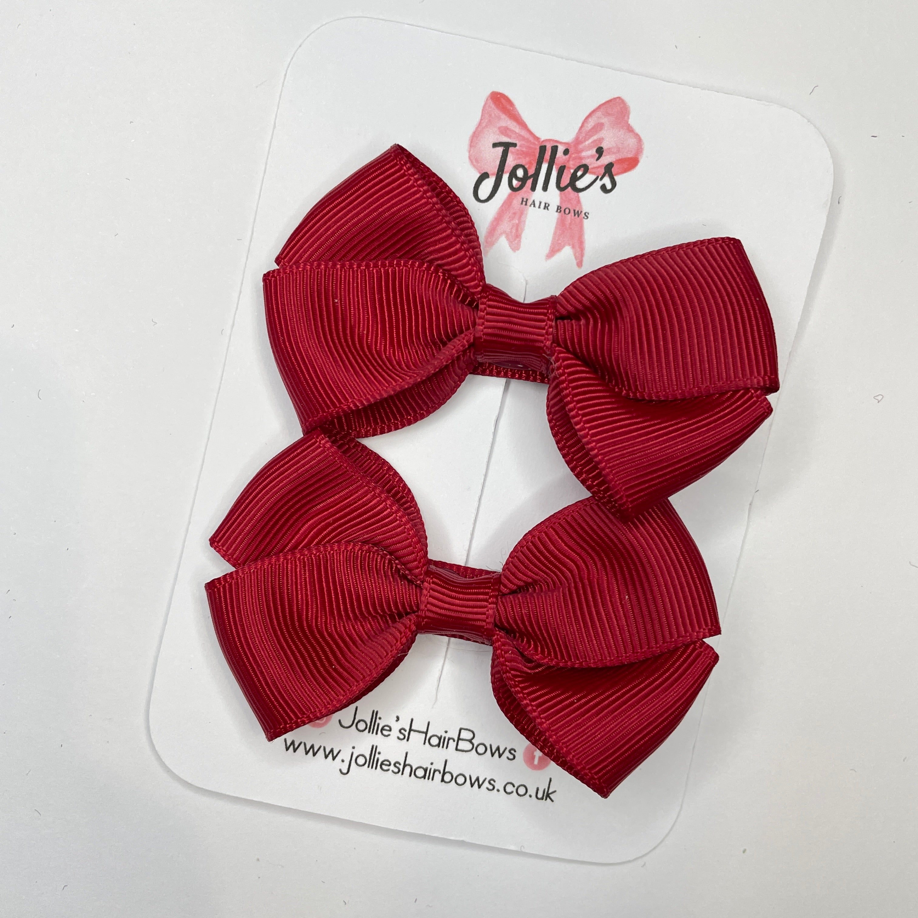 2.5" Scarlet Red Classy Hair Bows (Pair) – Grosgrain Ribbon with Lined Alligator Clips