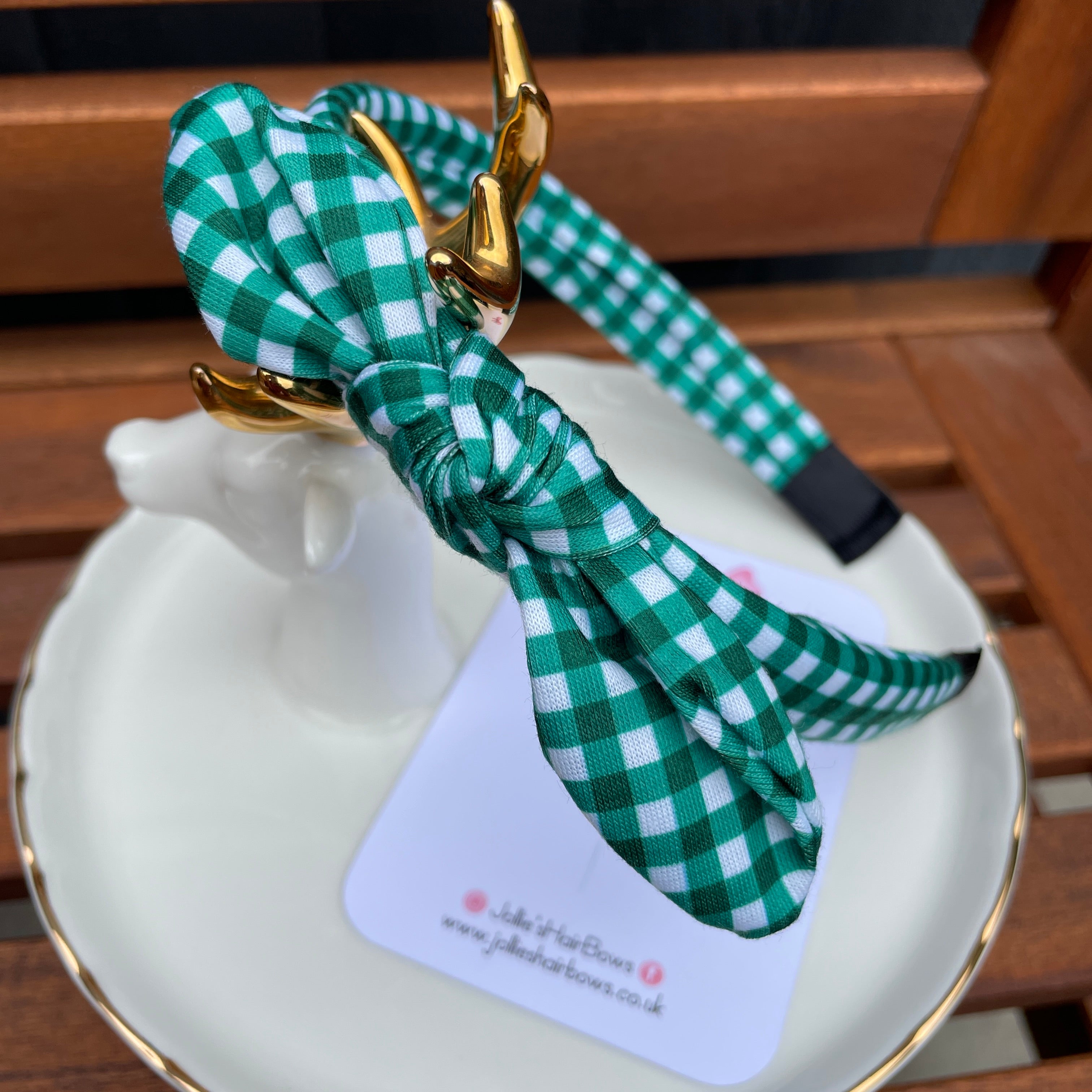Bunny Ear Headband – Green Gingham