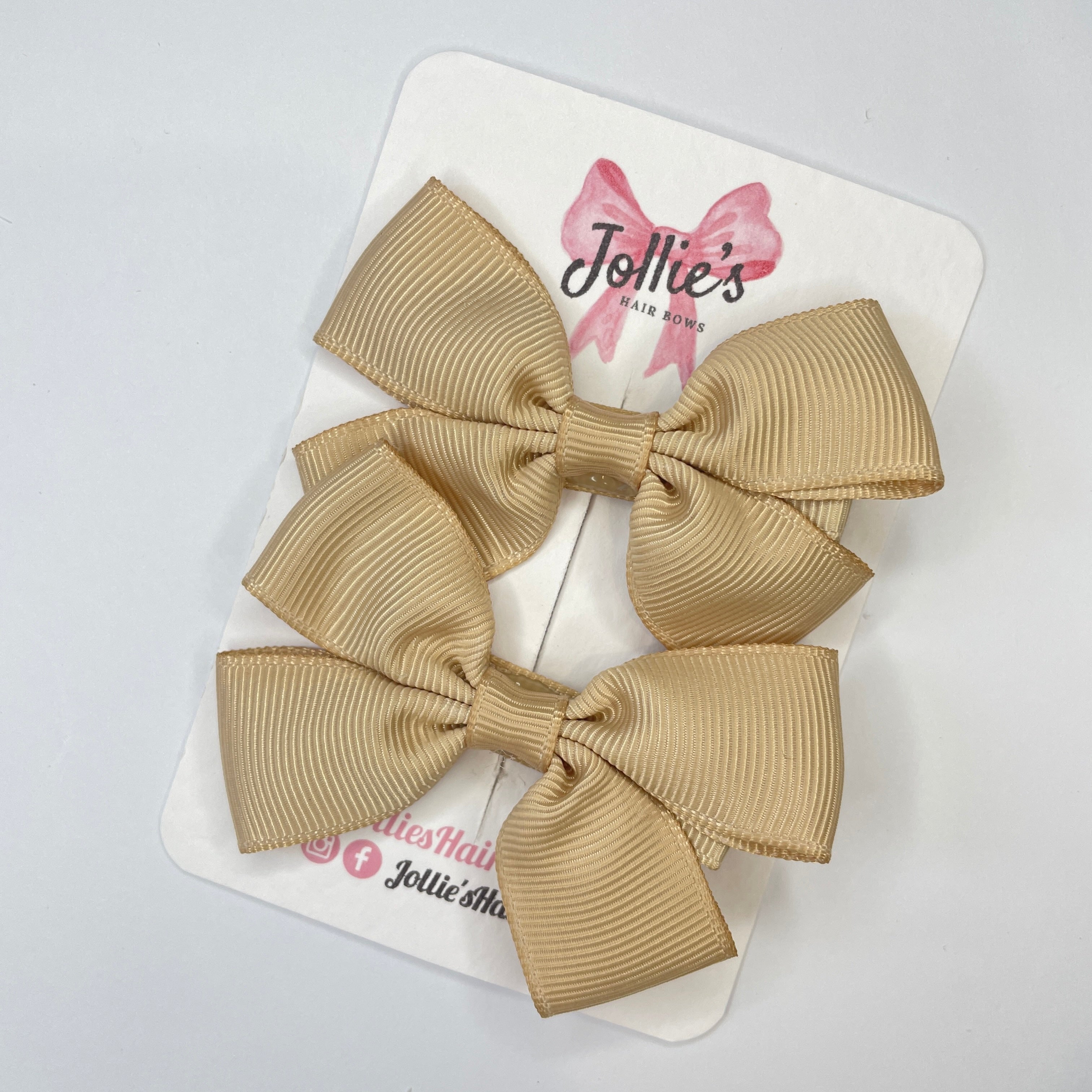 2.5" Tan Classic Hair Bows (Pair) – Grosgrain Ribbon with Lined Alligator Clips