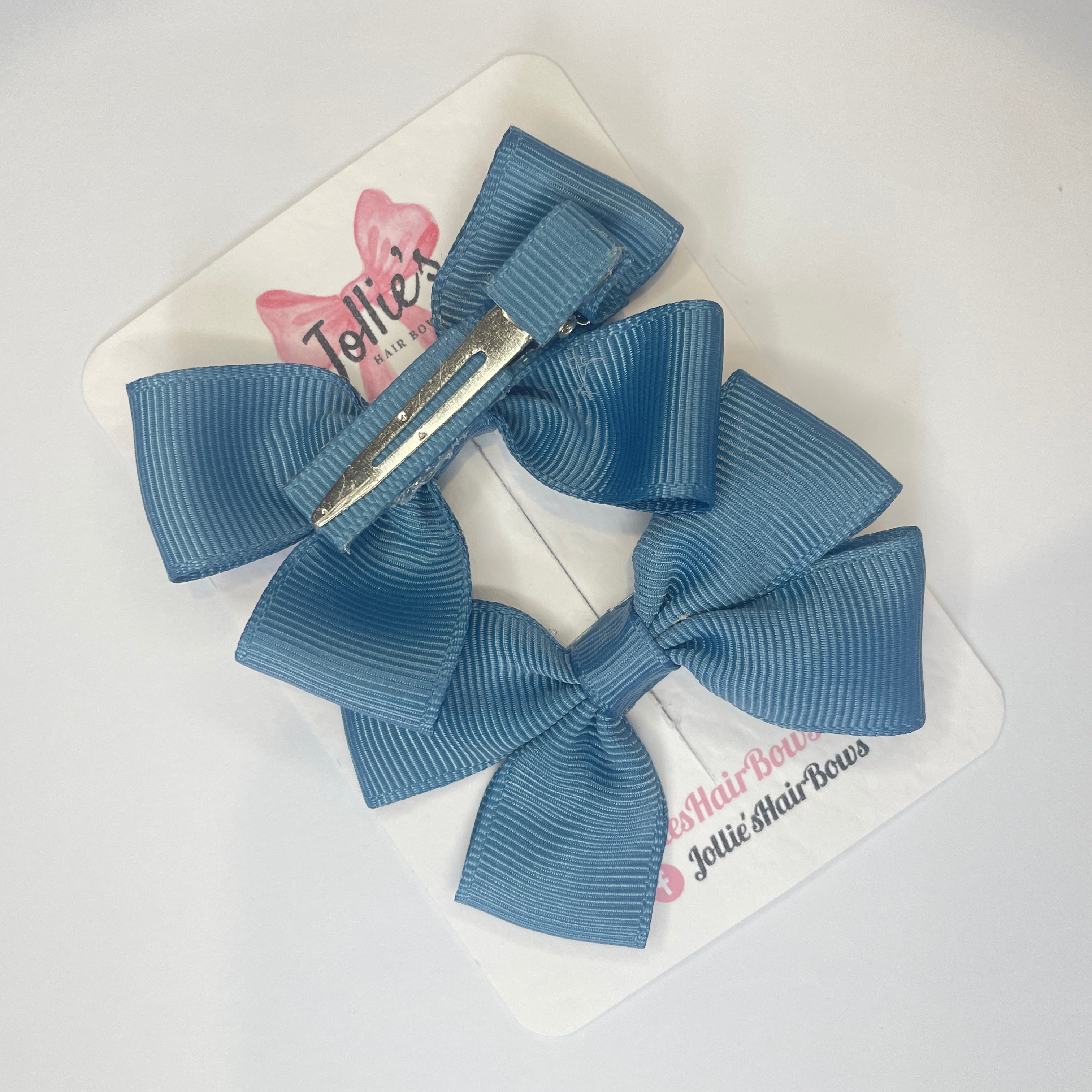 2.5" Antique Blue Classic Hair Bows (Pair) – Grosgrain Ribbon with Lined Alligator Clips