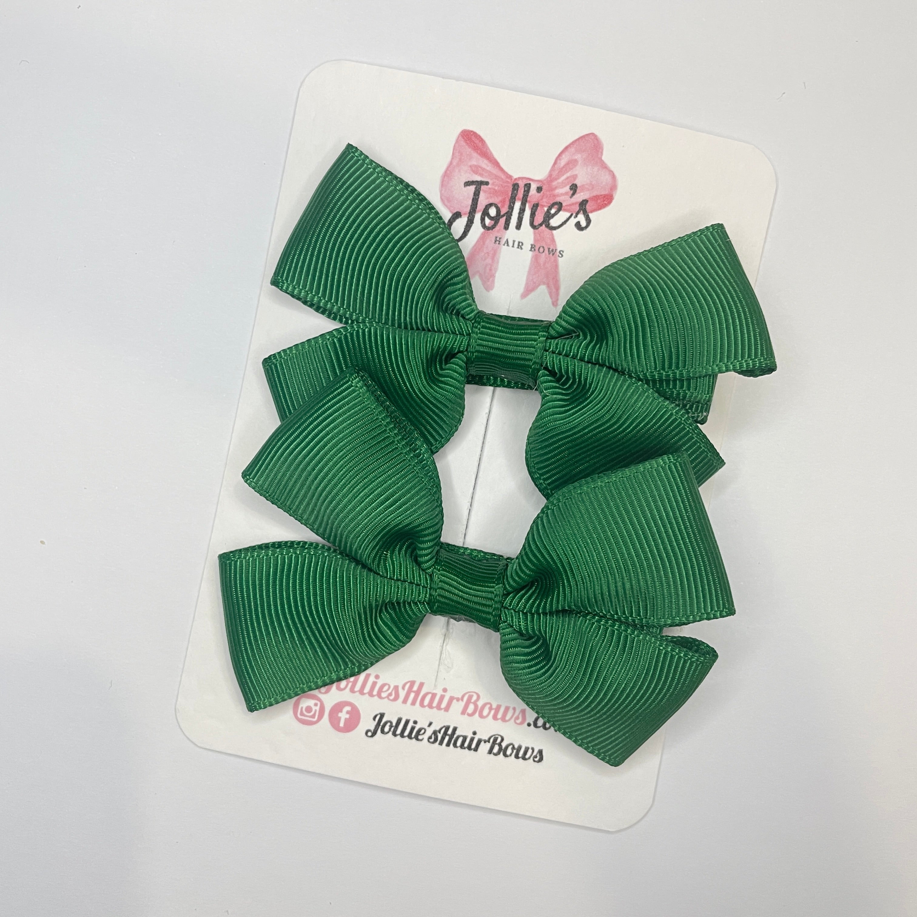 2.5" Forest Green Classic Hair Bows (Pair) – Grosgrain Ribbon with Lined Alligator Clips