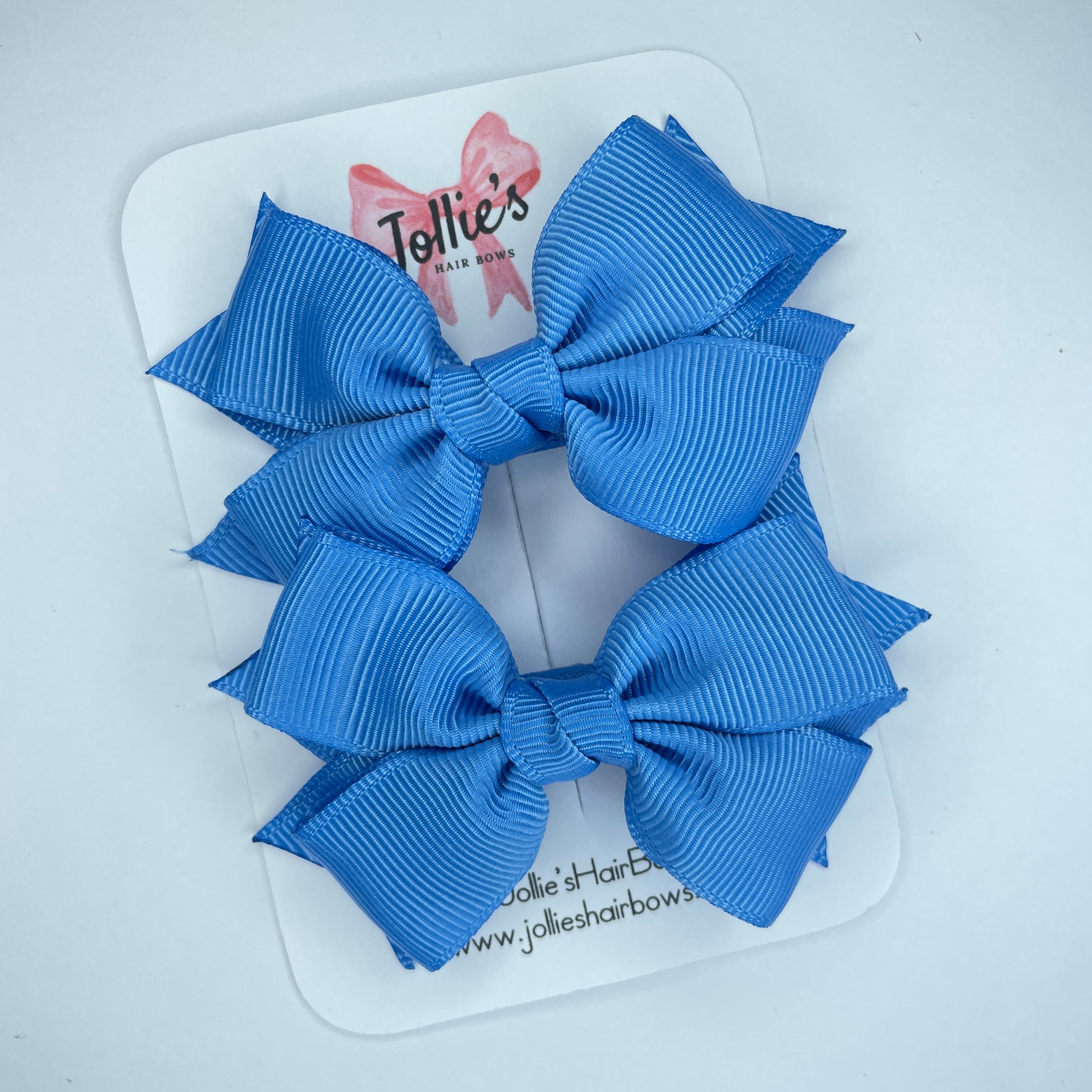 3" Capri Blue Layered Hair Bows (Pair) β Grosgrain with Alligator Clip