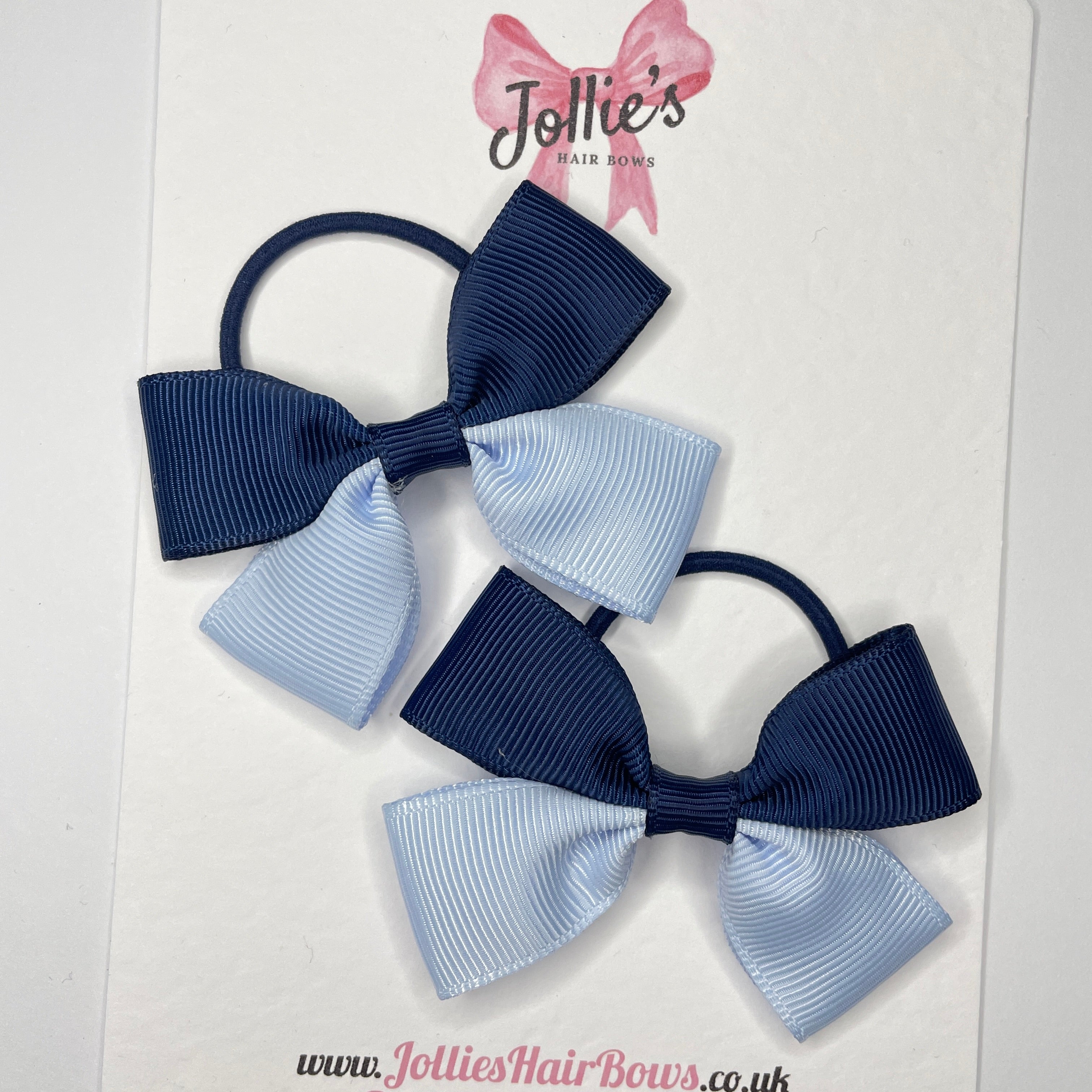2.5" Navy & Bluebell Hair Bows (Pair) – Grosgrain Ribbon with Thin Elastic