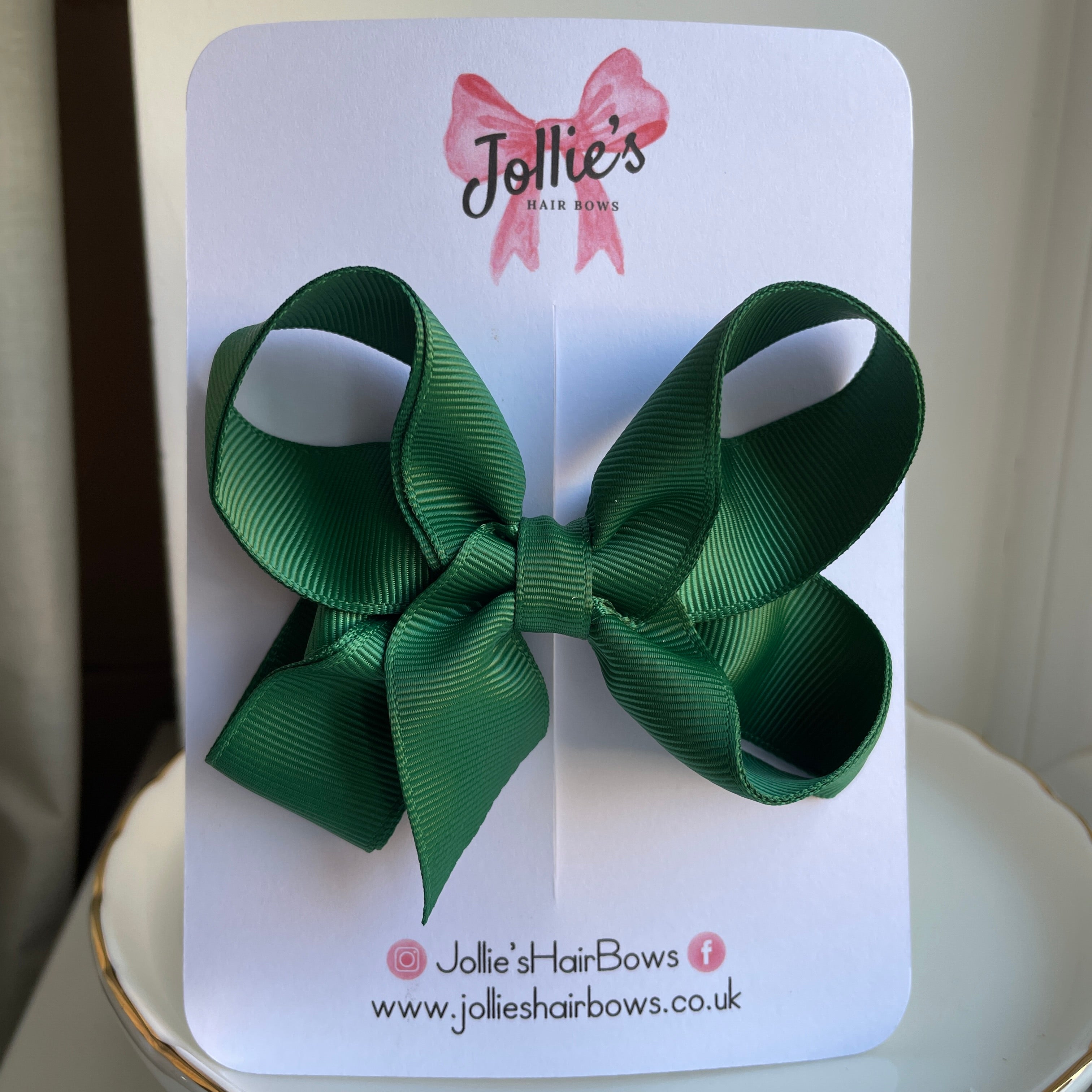 4" Forest Green Double Layer Hair Bow – Grosgrain Ribbon with Lined Alligator Clip