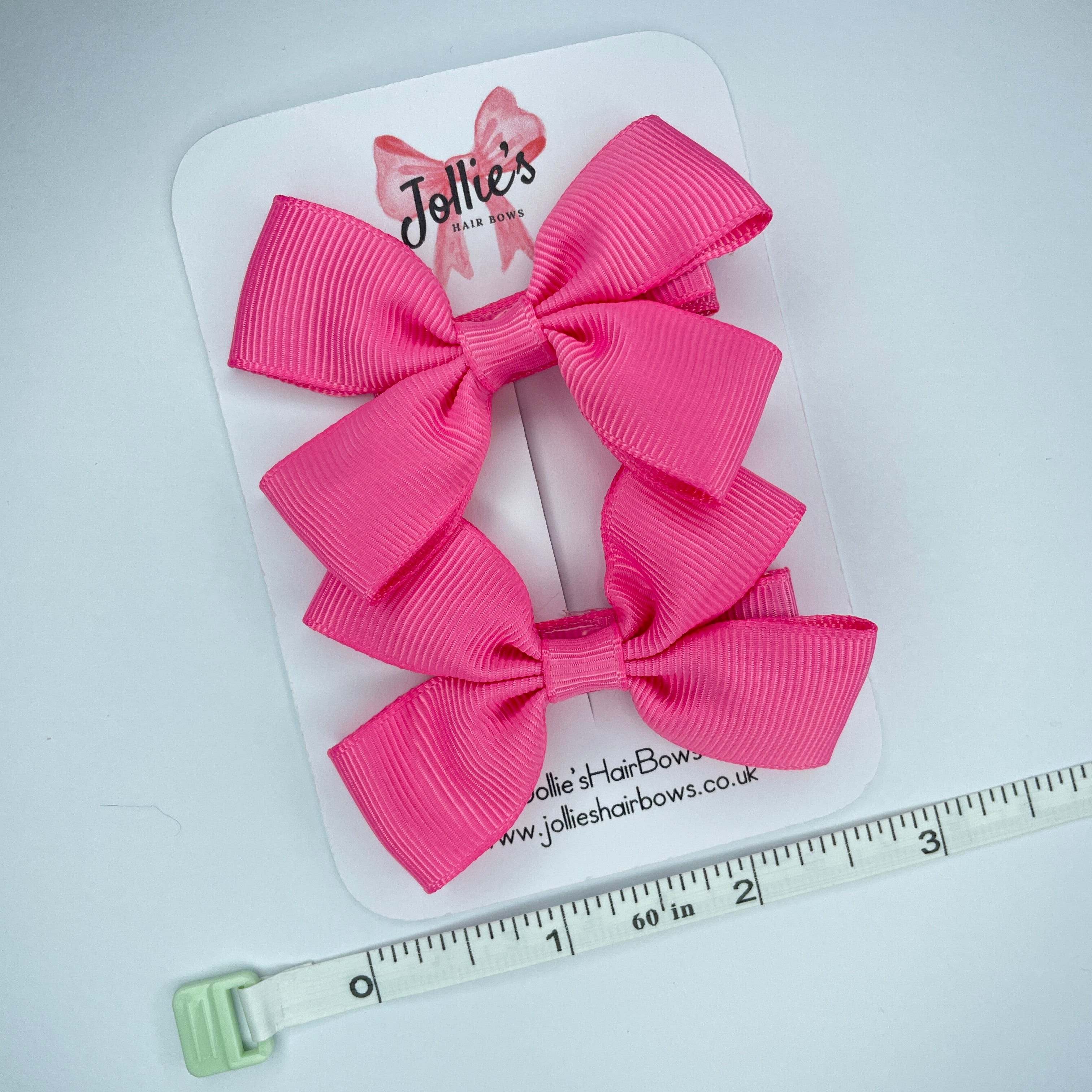 2.5" Hot Pink Classic Hair Bows (Pair) – Grosgrain Ribbon with Lined Alligator Clips