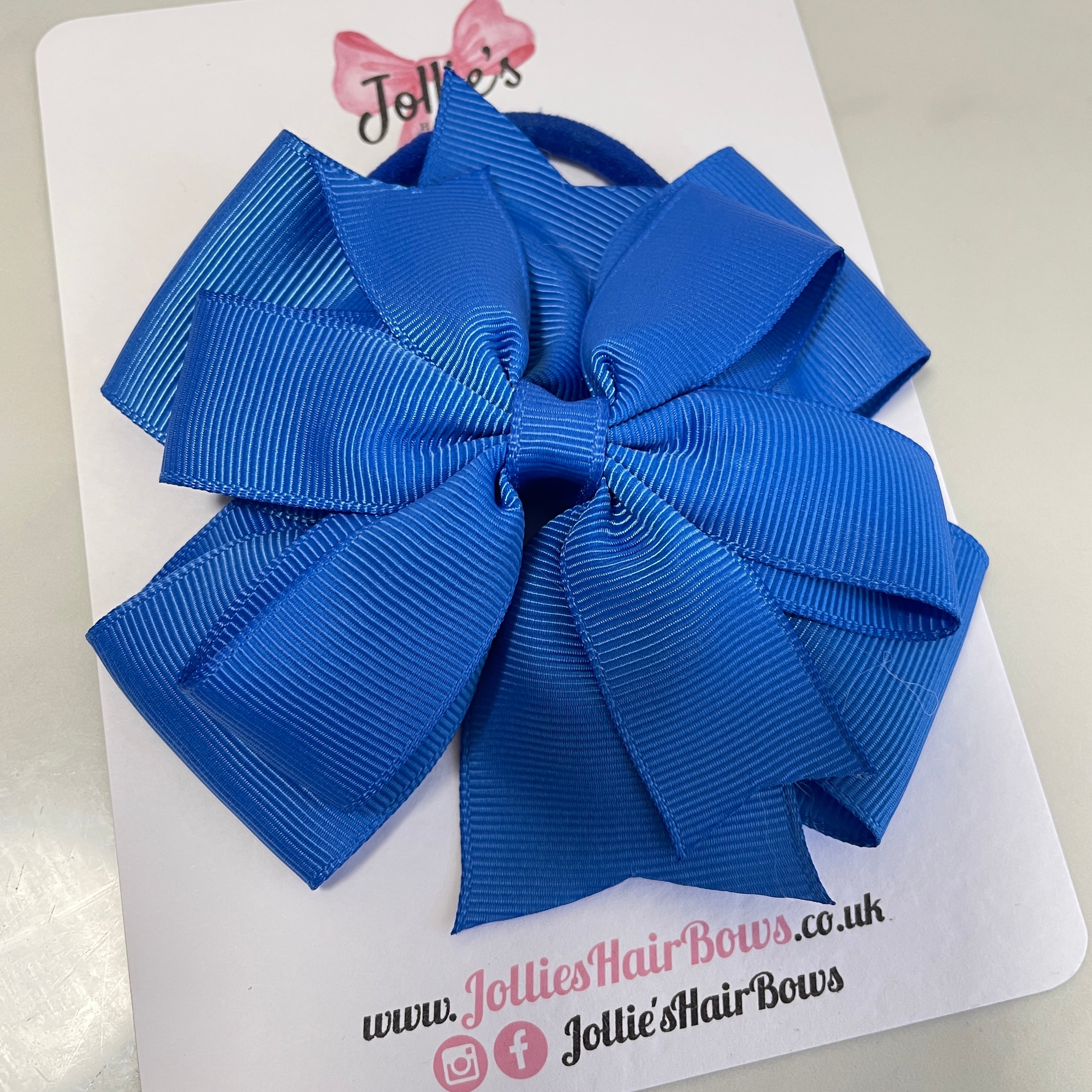 4.5" Royal Blue Double Layer Pinwheel Hair Bow – Grosgrain Ribbon with Thick Elastic Bobble