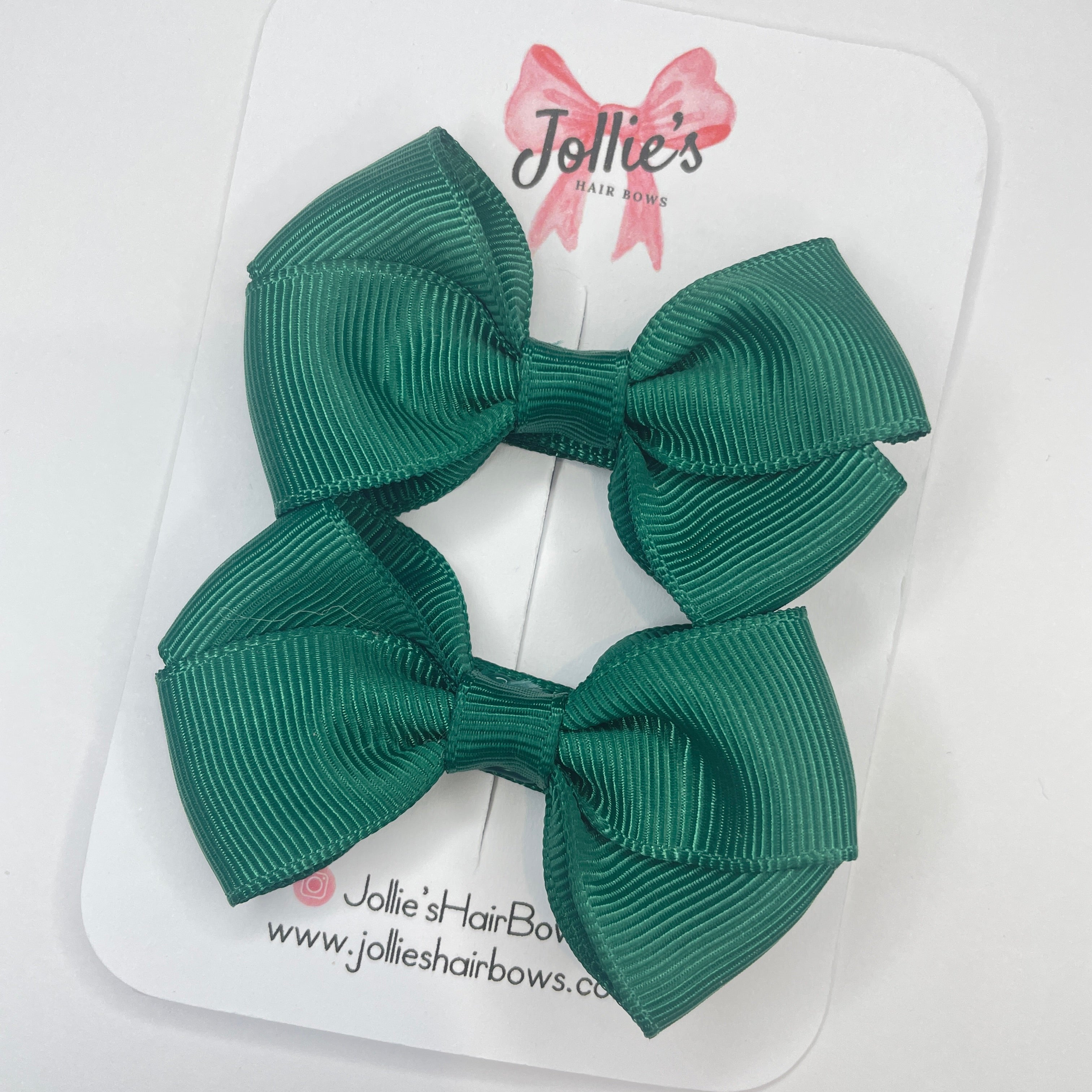 2.5" Hunter Green Classy Bow with Lined Alligator Clip – Grosgrain Ribbon Pair