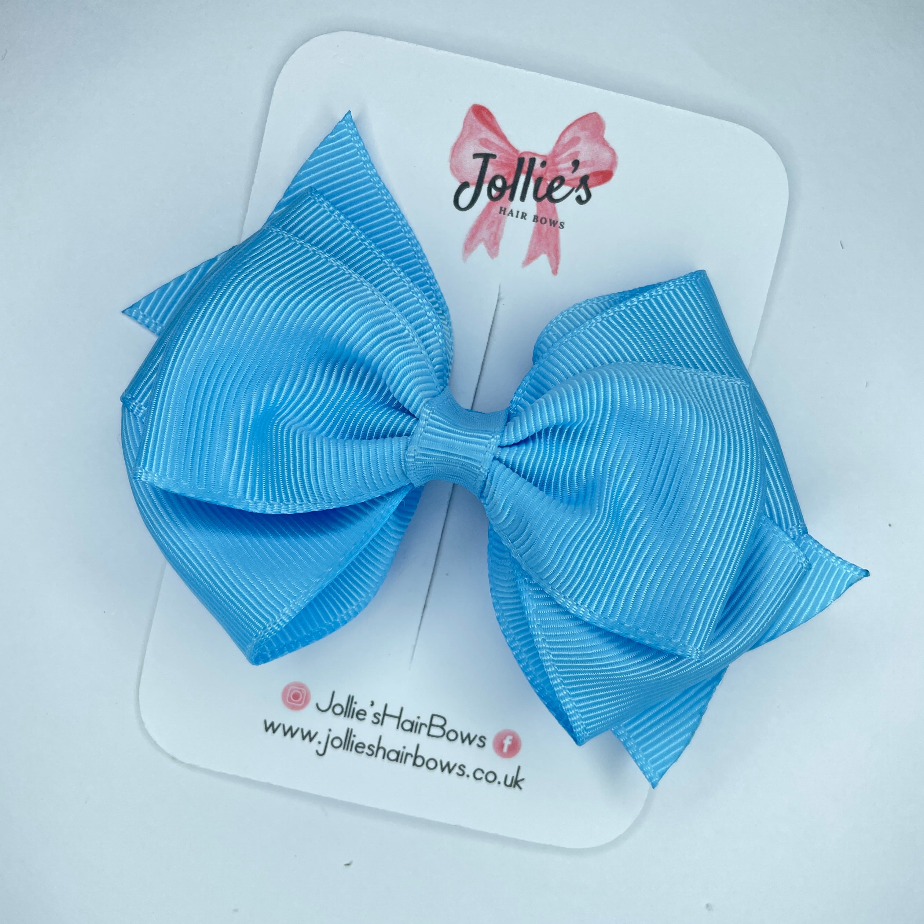 4" Blue Mist Triple Layer Hair Bow – Grosgrain Ribbon with Lined Alligator Clip