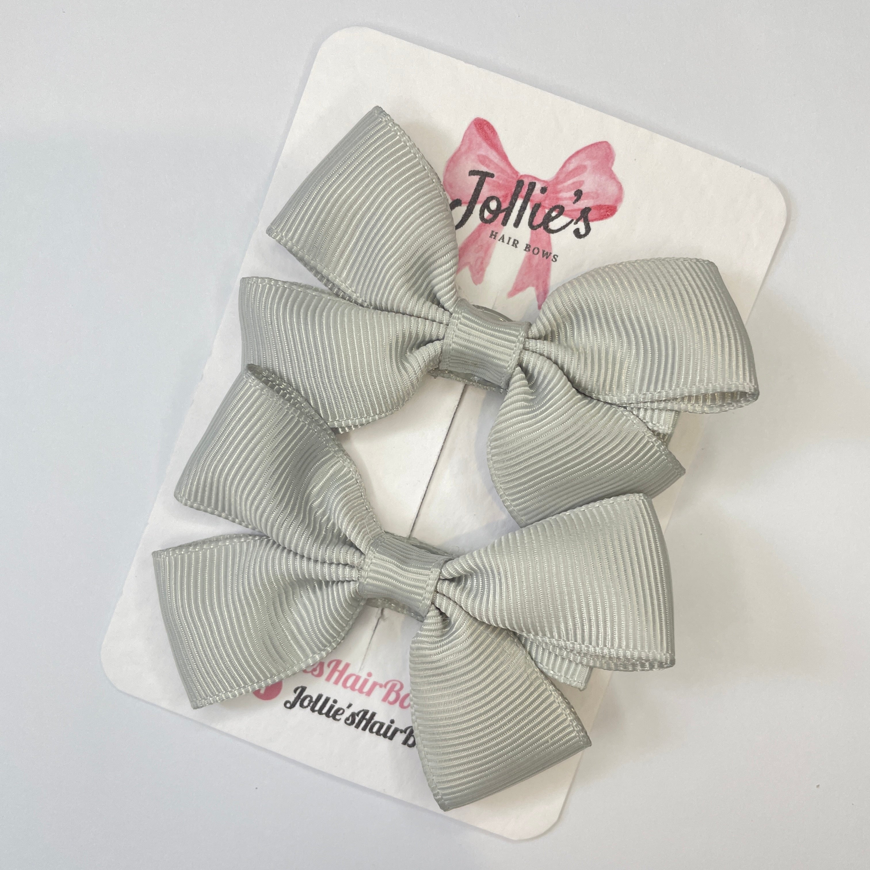 2.5" Shell Grey Classic Hair Bows (Pair) – Grosgrain Ribbon with Lined Alligator Clips