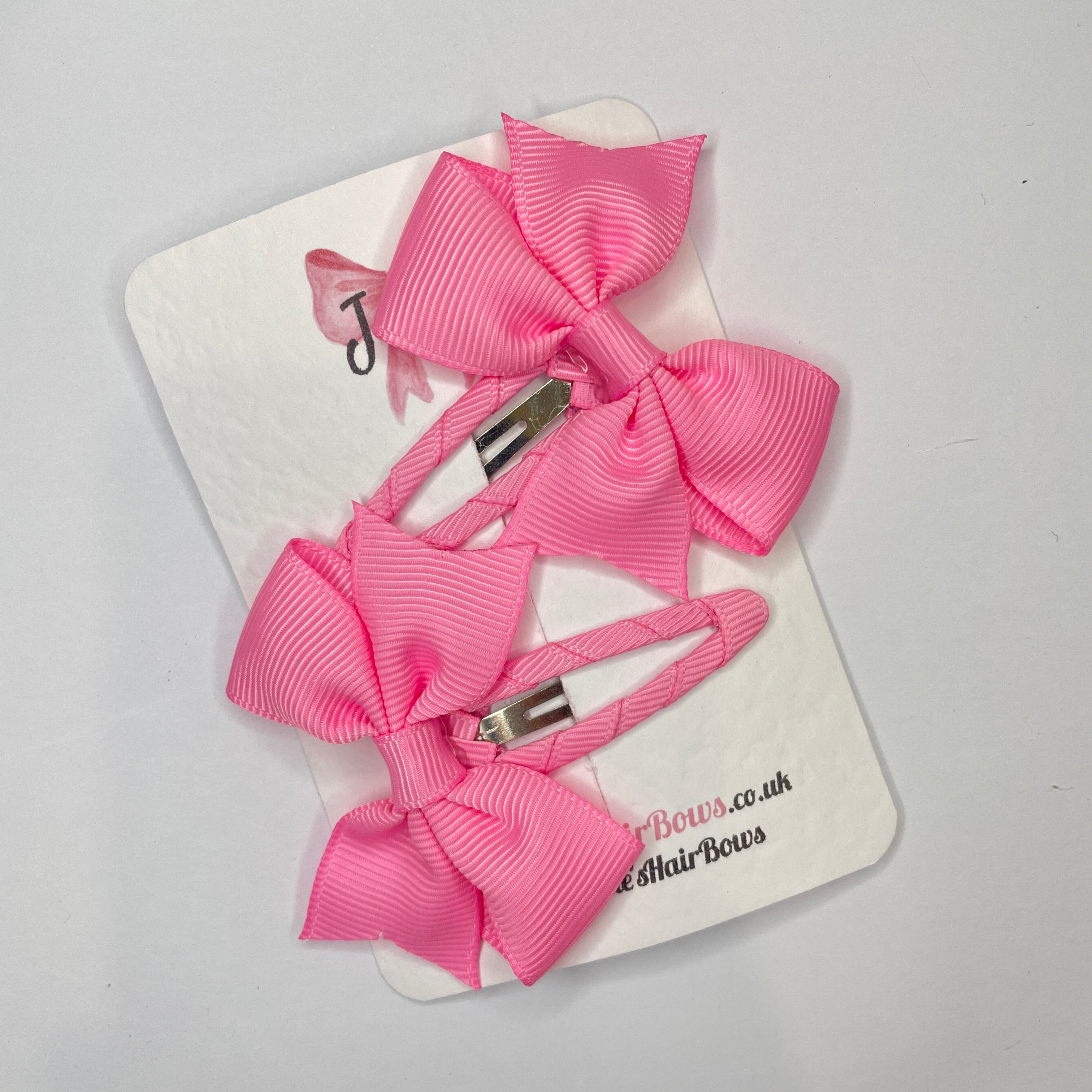 2.5" Geranium Pink Bow Snap Clips β Grosgrain Ribbon Hair Clips for Girls (Set of 2)