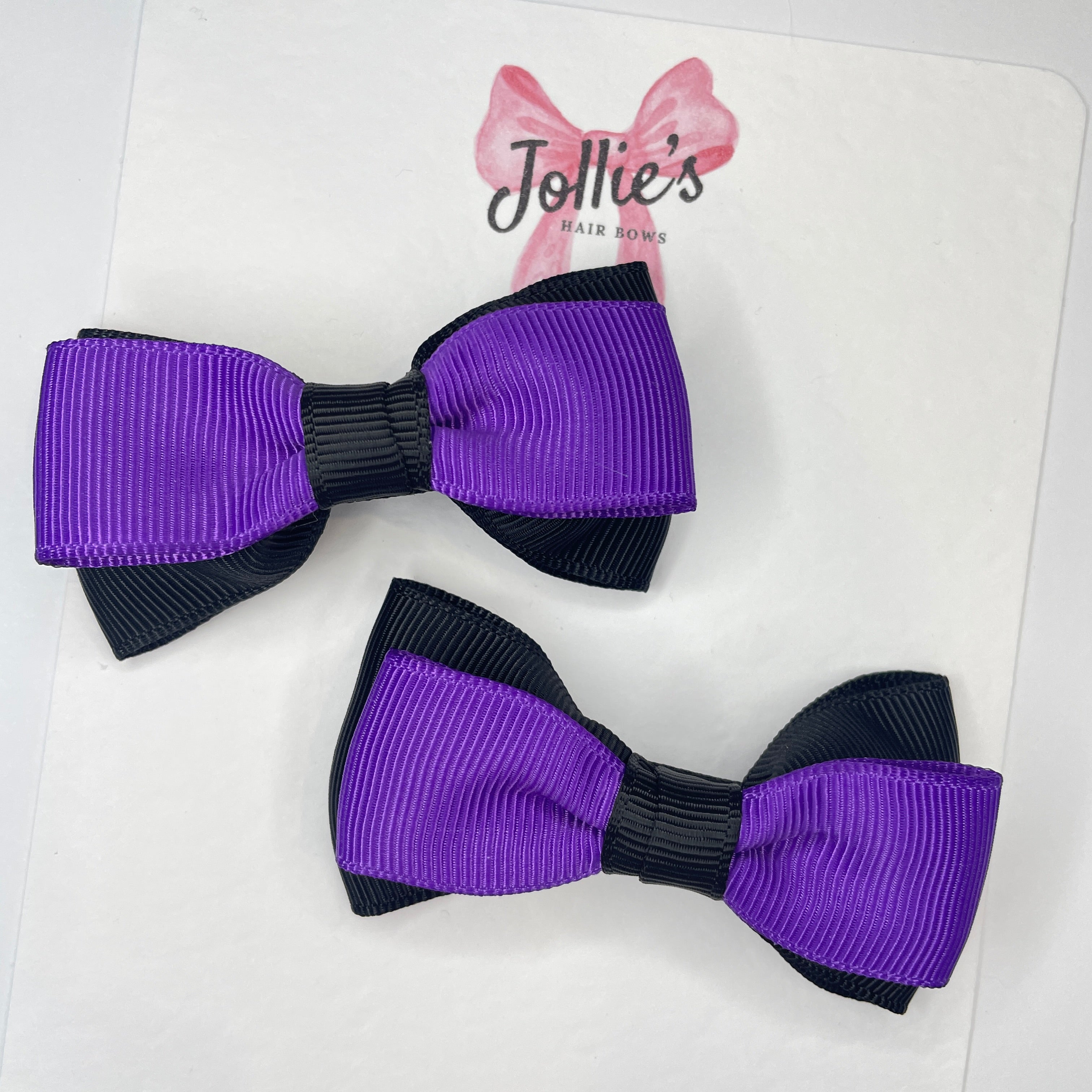 3" Black & Purple School Hair Bows (Pair) – Grosgrain Ribbon with Smooth Alligator Clips