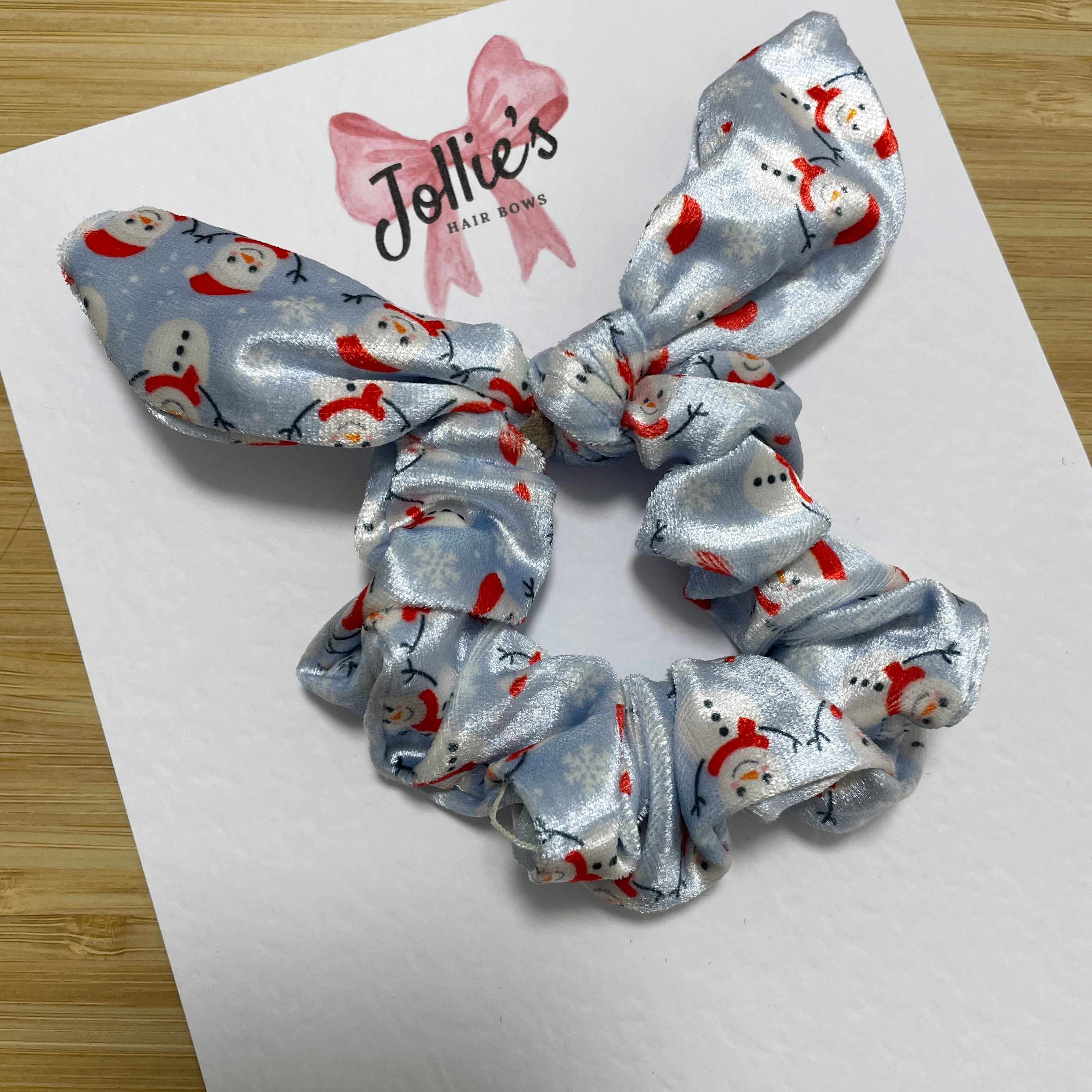 Christmas Velvet Bunny Ear Scrunchie – Snowman
