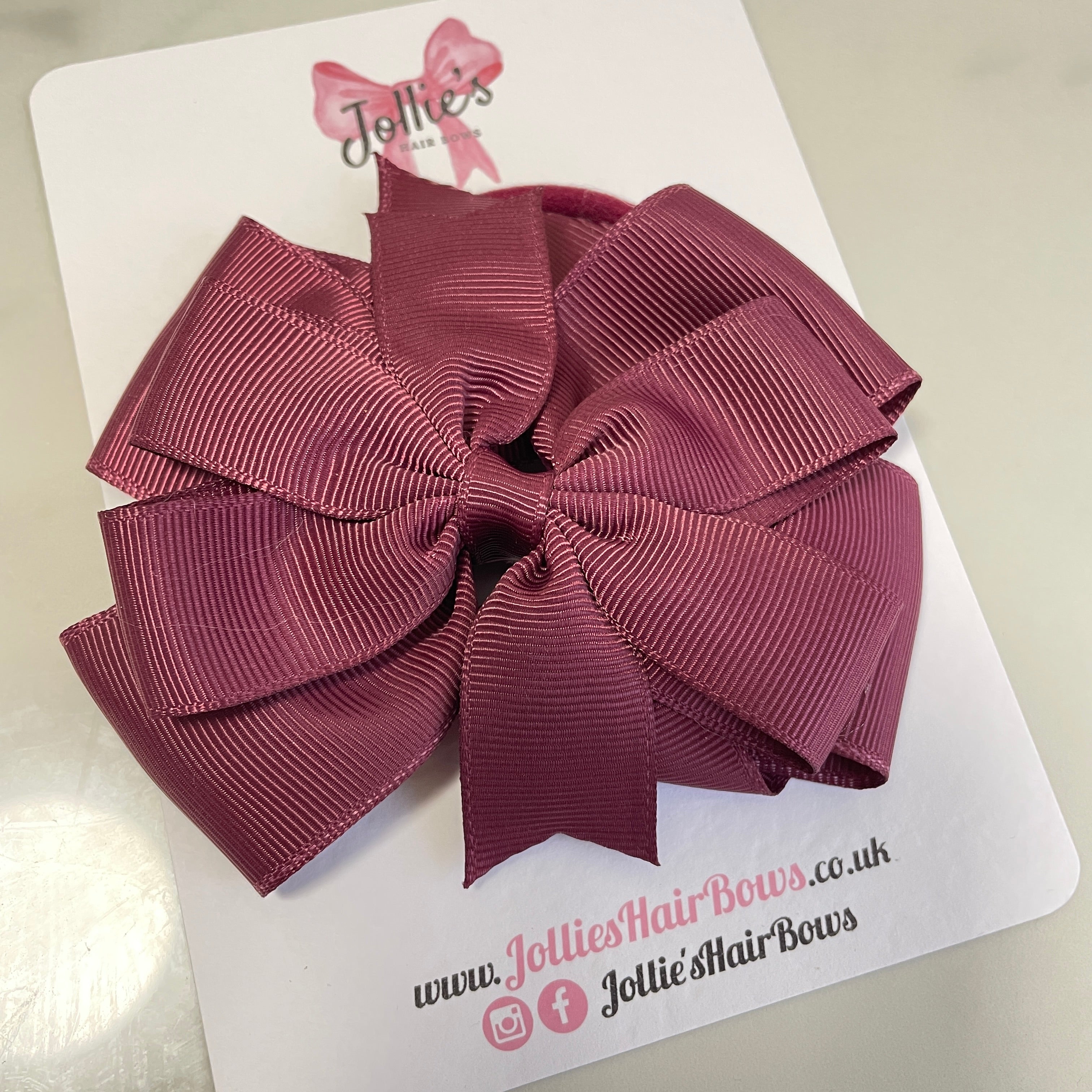 4.5" Burgundy Double Layer Pinwheel Hair Bow – Grosgrain Ribbon with Thick Elastic Bobble