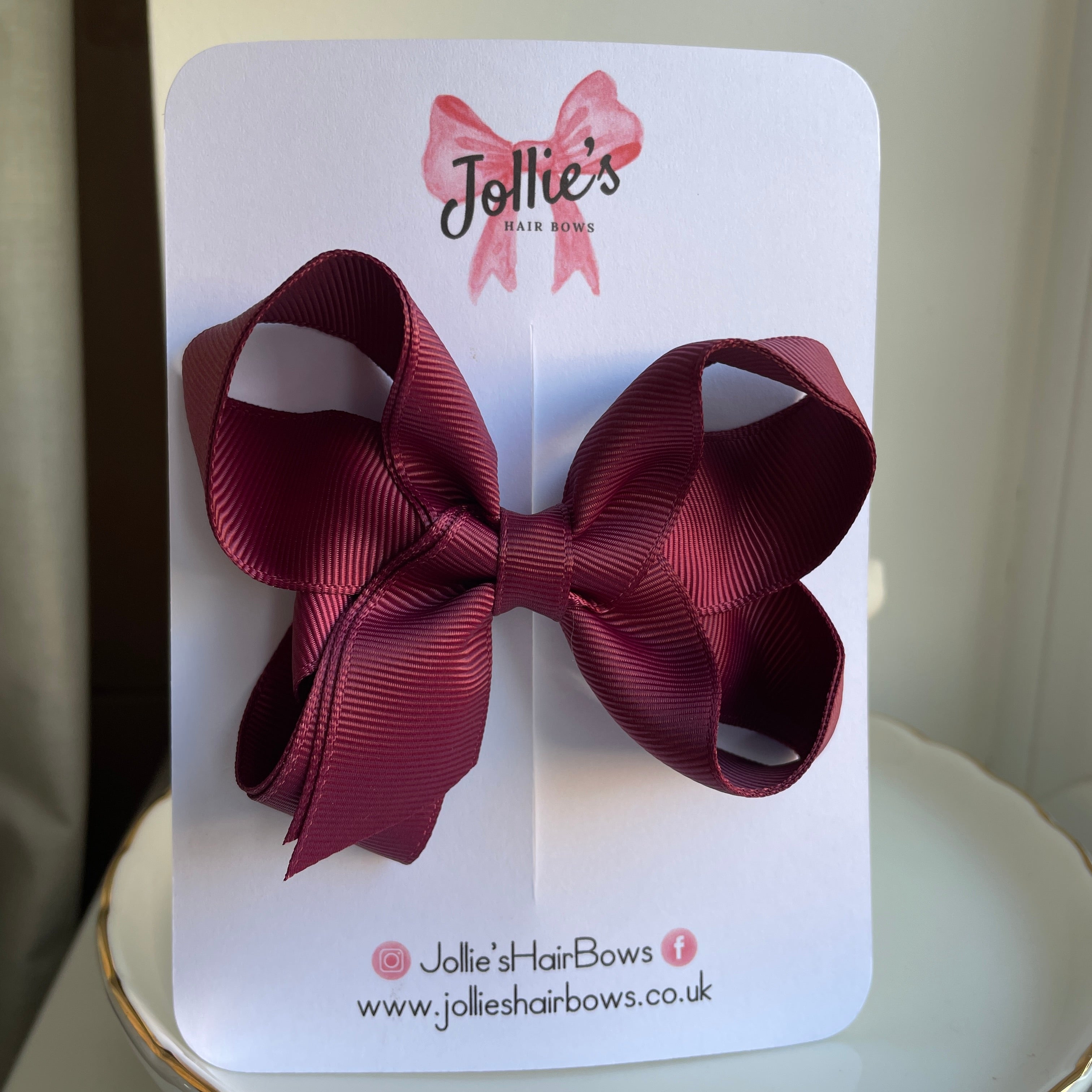 4" Burgundy Double Layer Hair Bow – Grosgrain Ribbon with Lined Alligator Clip